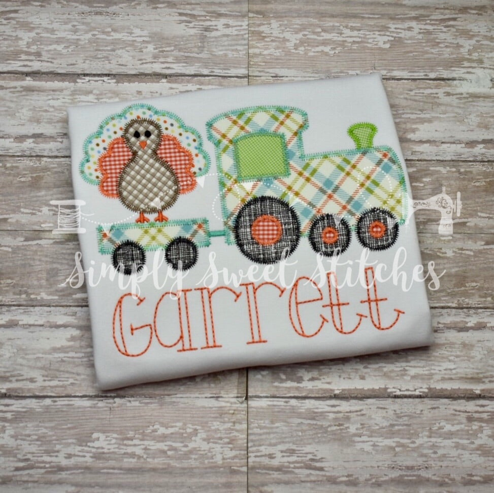 1353 - TRAIN WITH TURKEY - APPLIQUE CHILD SHIRT