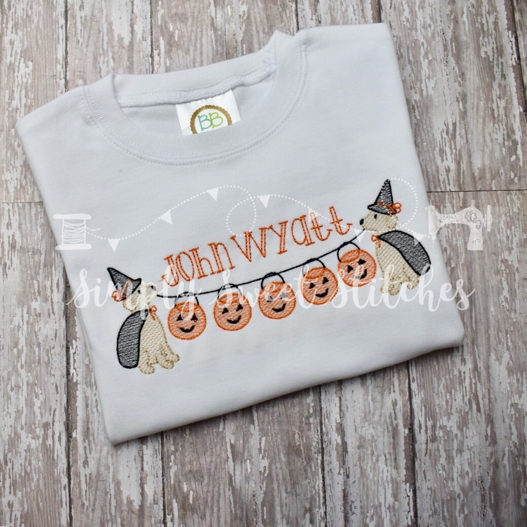 1441 - HALLOWEEN PUPPY JACK-O-LANTERN BANNER - SKETCH CHILD SHIRT