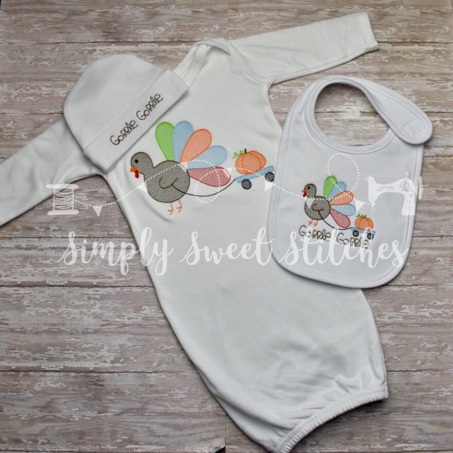 1188 - TURKEY PULLING PUMPKIN - SKETCH CHILD SHIRT