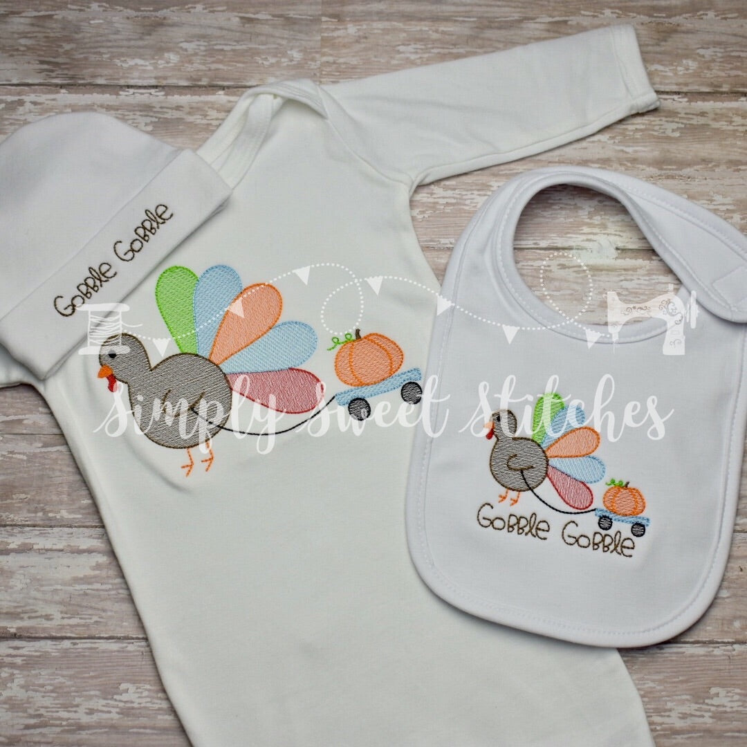 1188 - TURKEY PULLING PUMPKIN - SKETCH CHILD SHIRT