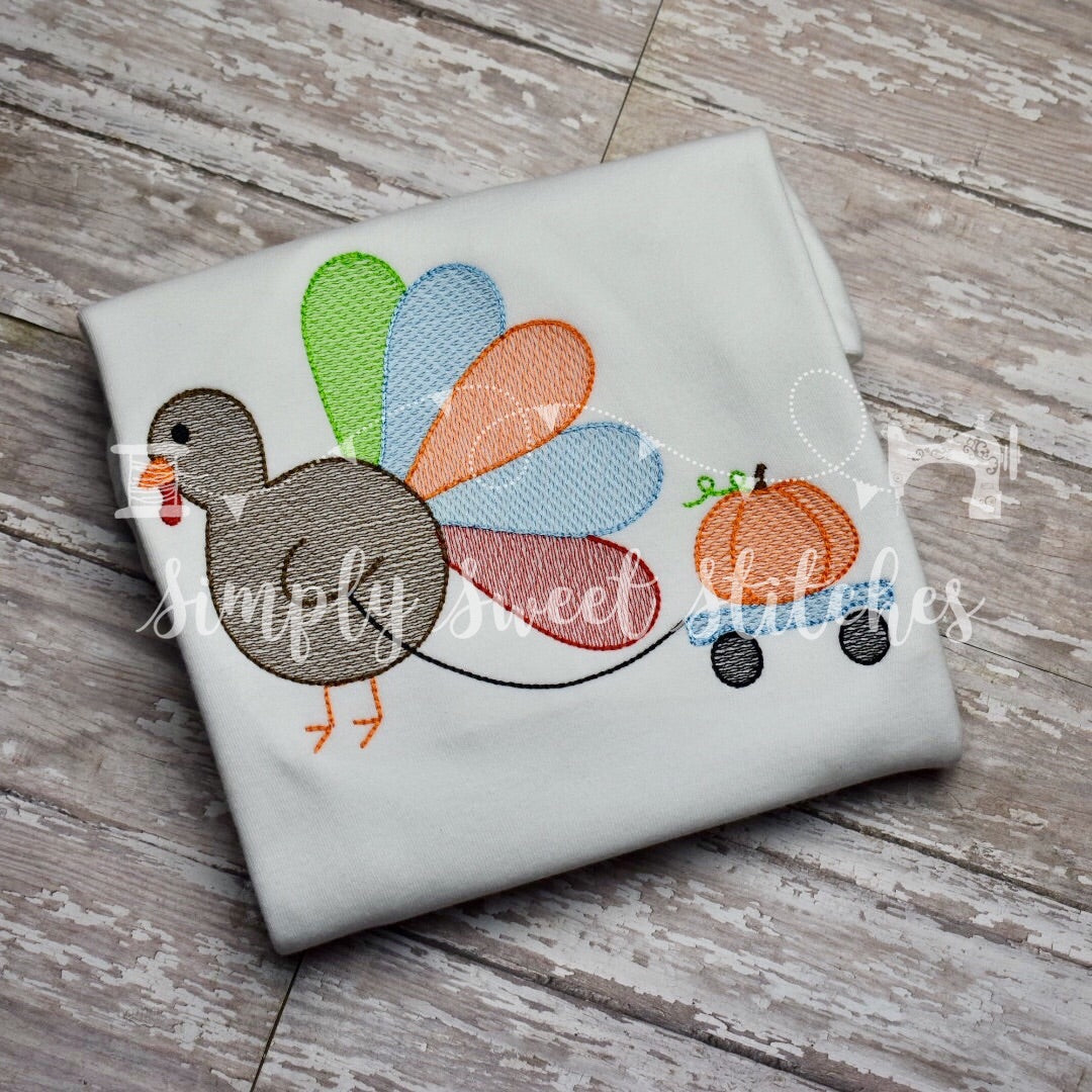 1188 - TURKEY PULLING PUMPKIN - SKETCH CHILD SHIRT