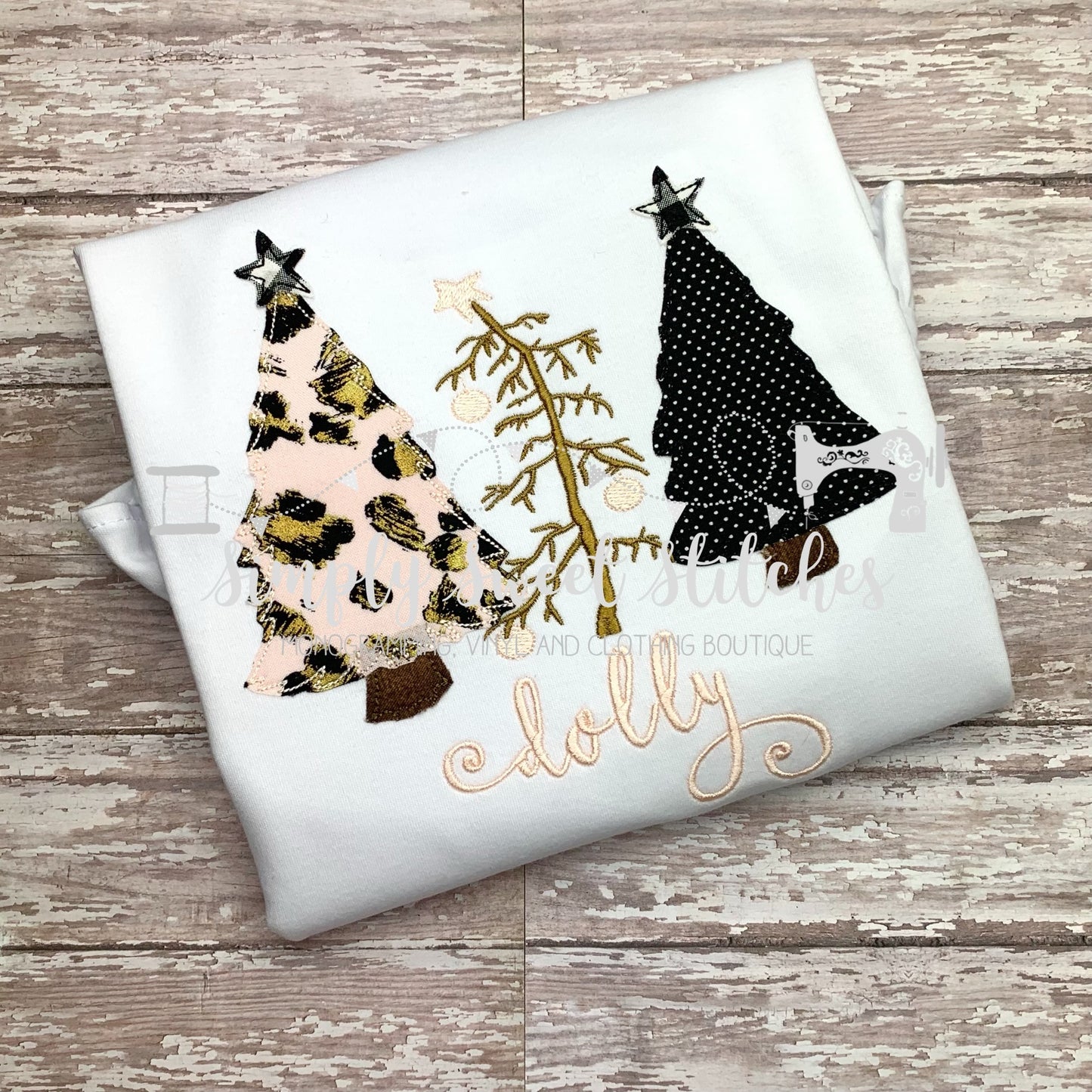 1491 - CHRISTMAS TREE TRIO GIRL - APPLIQUE CHILD SHIRT