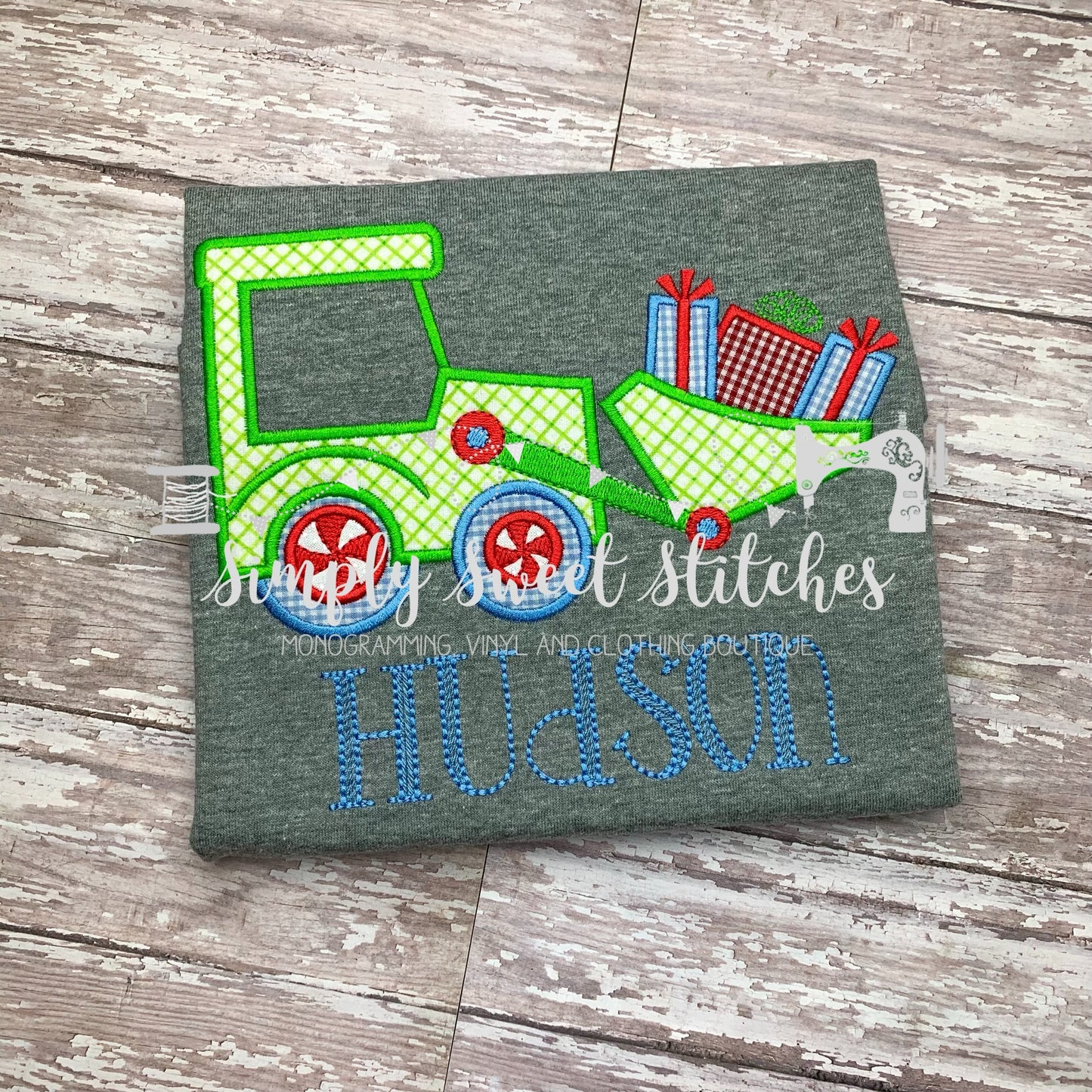 1155 - CHRISTMAS TRACTOR - APPLIQUE CHILD SHIRT