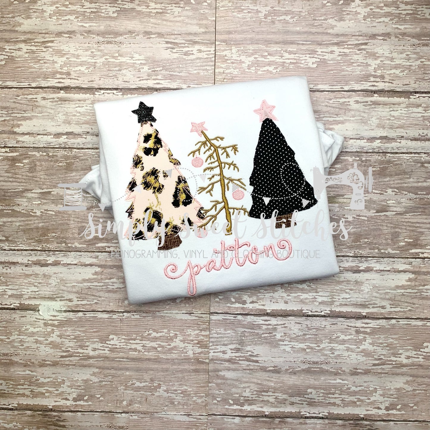 1491 - CHRISTMAS TREE TRIO GIRL - APPLIQUE CHILD SHIRT
