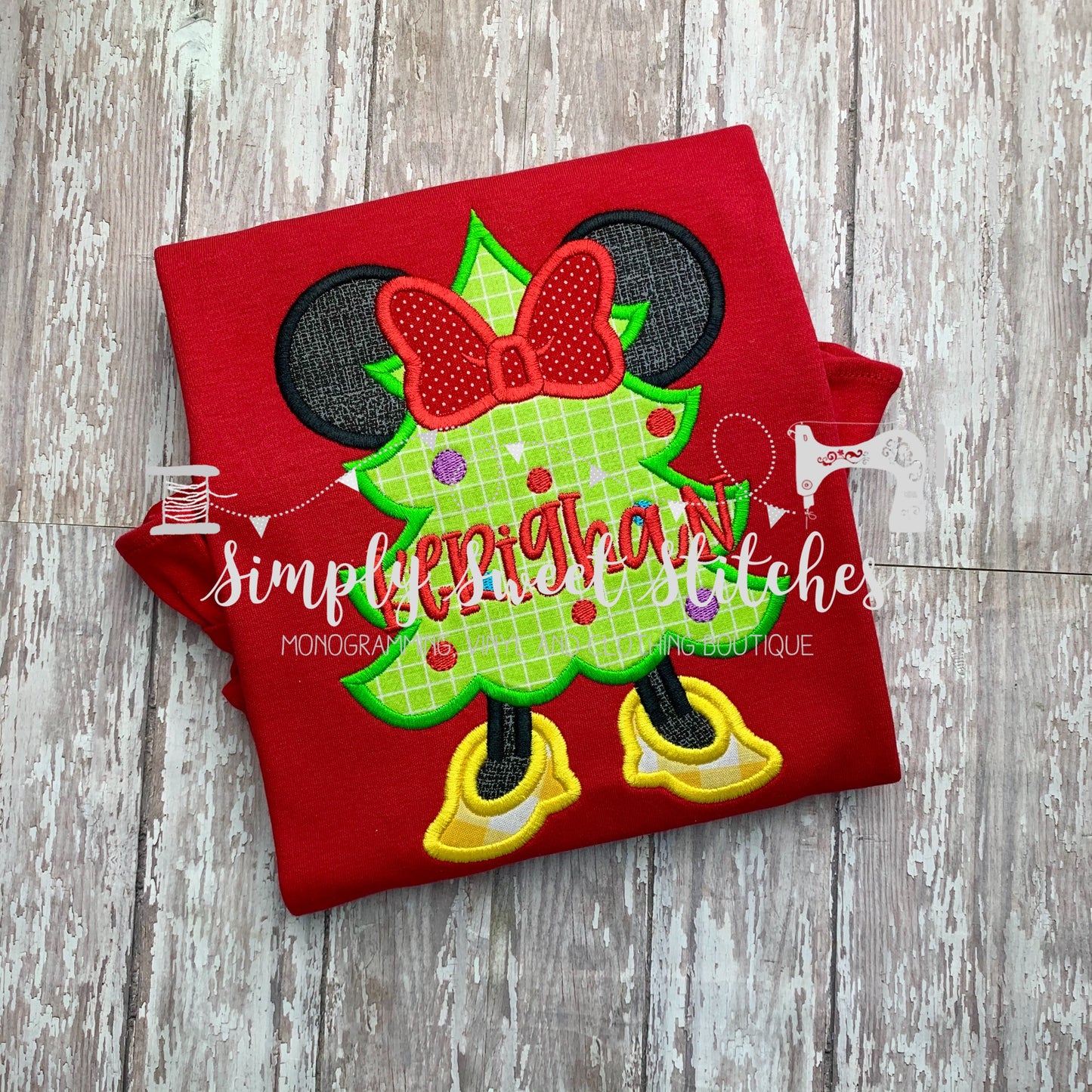 2225 - MISS MOUSE CHRISTMAS TREE - APPLIQUE CHILD SHIRT