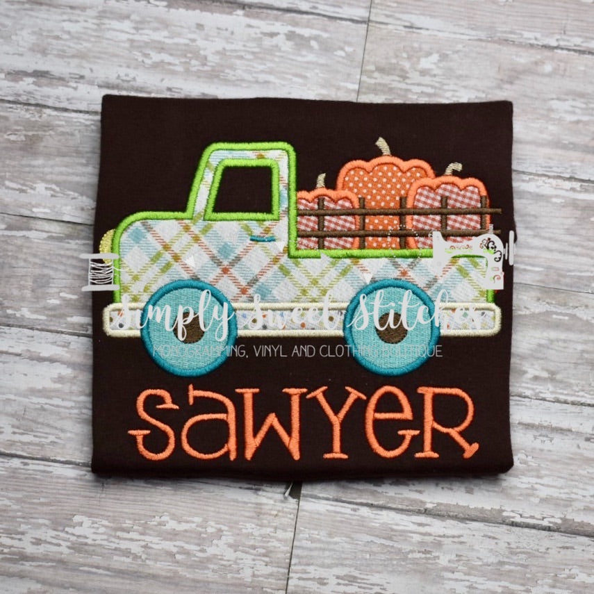 1169 - FALL PICKUP TRUCK WITH PUMPKIN PATCH - APPLIQUE CHILD SHIRT