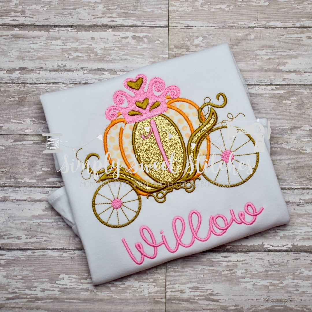 1189 - PUMPKIN CARRIAGE BIRTHDAY - APPLIQUE CHILD SHIRT
