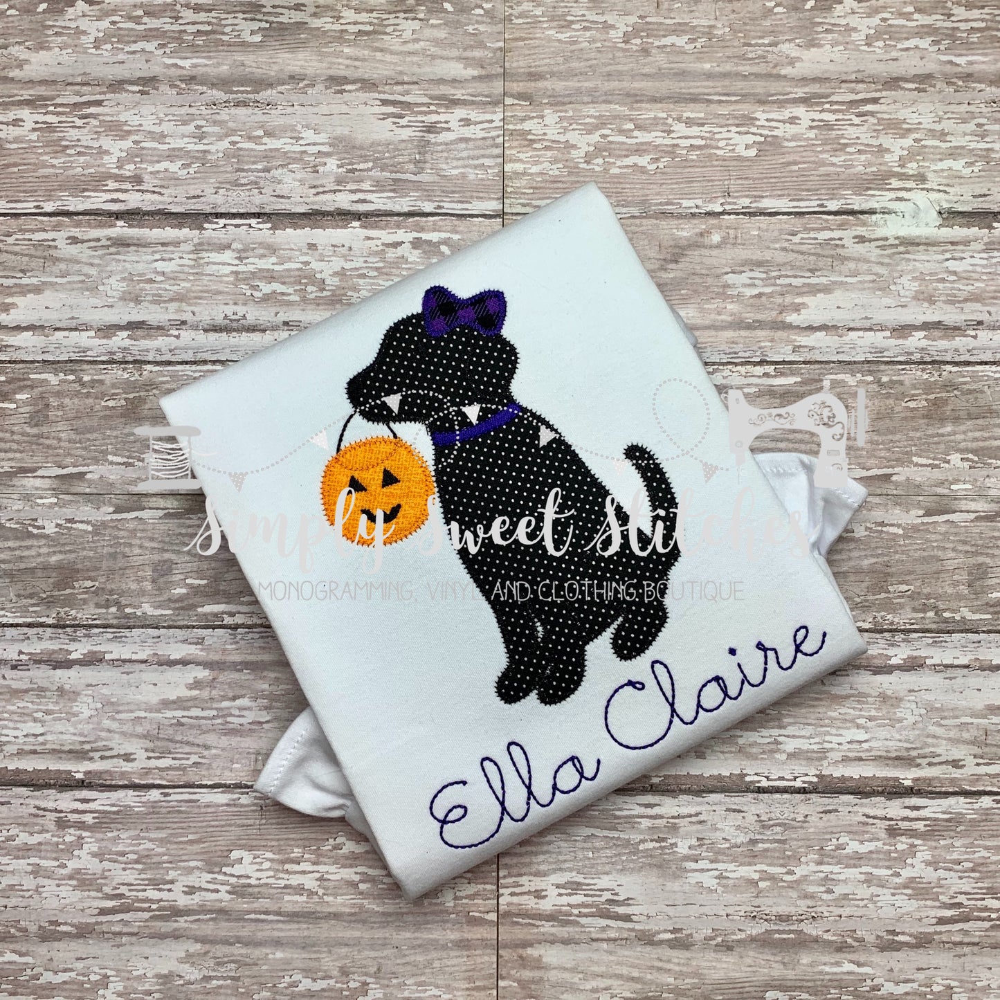 1191 - HALLOWEEN GIRLY PUPPY WITH JACK-O-LANTERN - APPLIQUE CHILD SHIRT