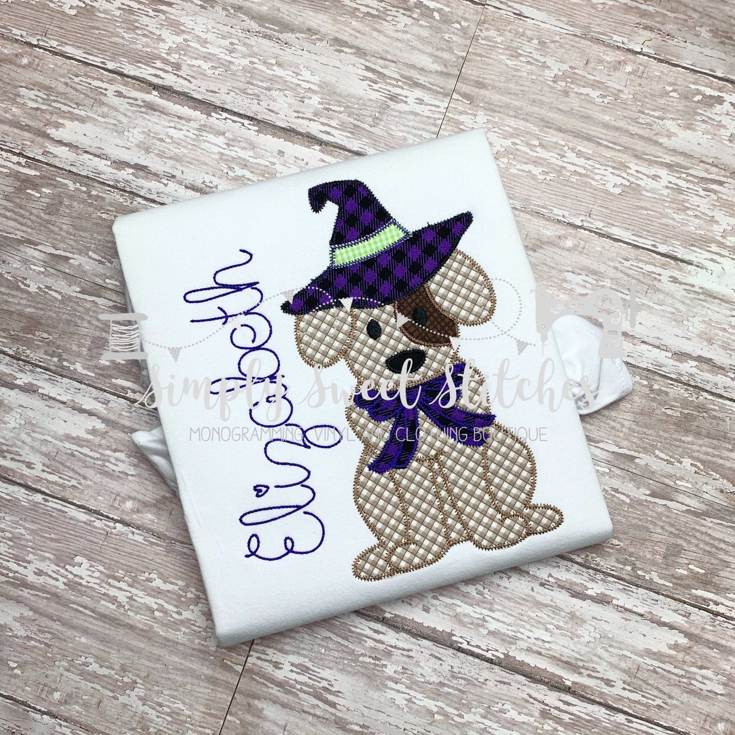 1194 - WITCH HAT PUPPY - APPLIQUE CHILD SHIRT