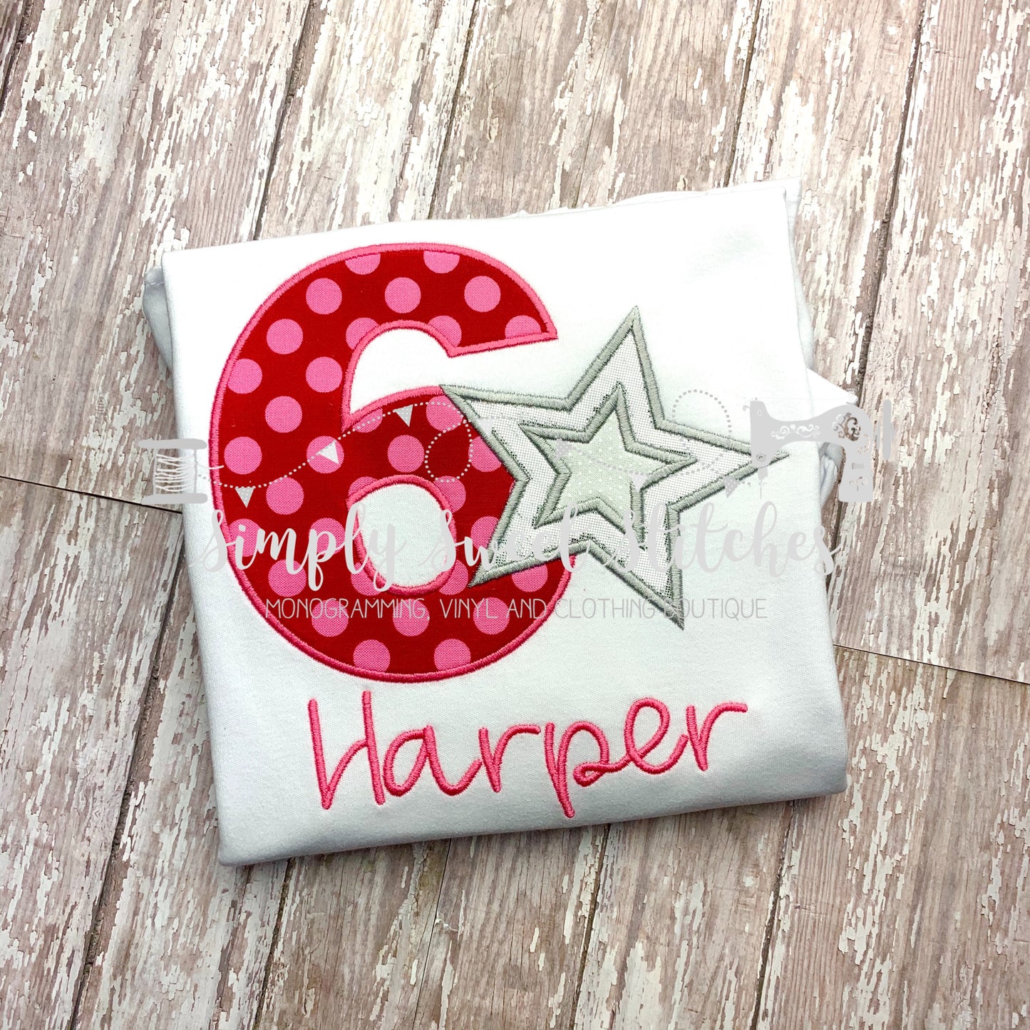 1329 - STAR BIRTHDAY NUMBER - APPLIQUE CHILD SHIRT