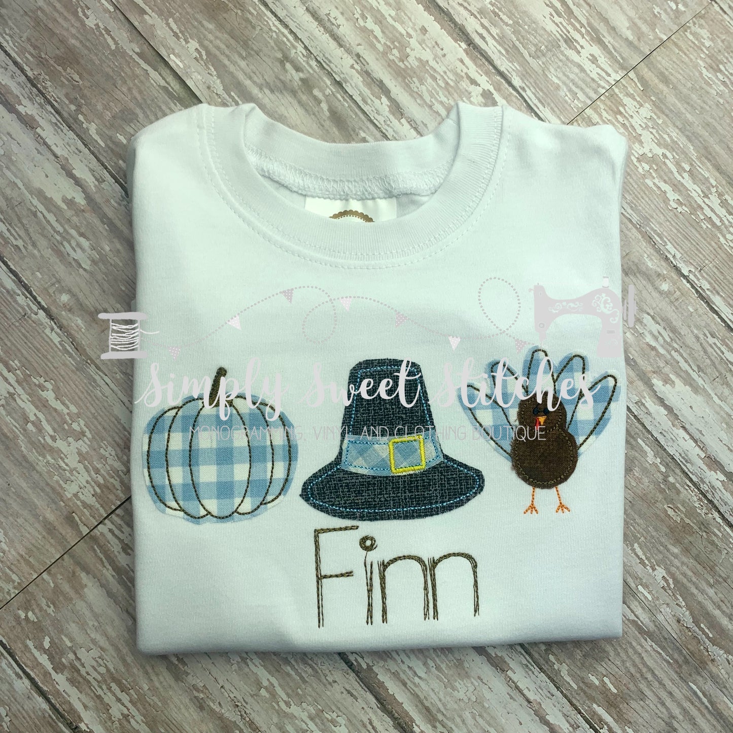 1330 - PUMPKIN, PILGRIMS AND TURKEY TRIO - APPLIQUE CHILD SHIRT