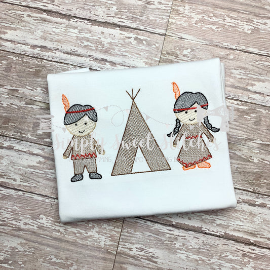 1208 - THANKSGIVING INDIANS - SKETCH CHILD SHIRT