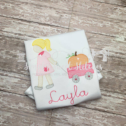 1212 - GIRL PULLING PUMPKIN - SKETCH CHILD SHIRT