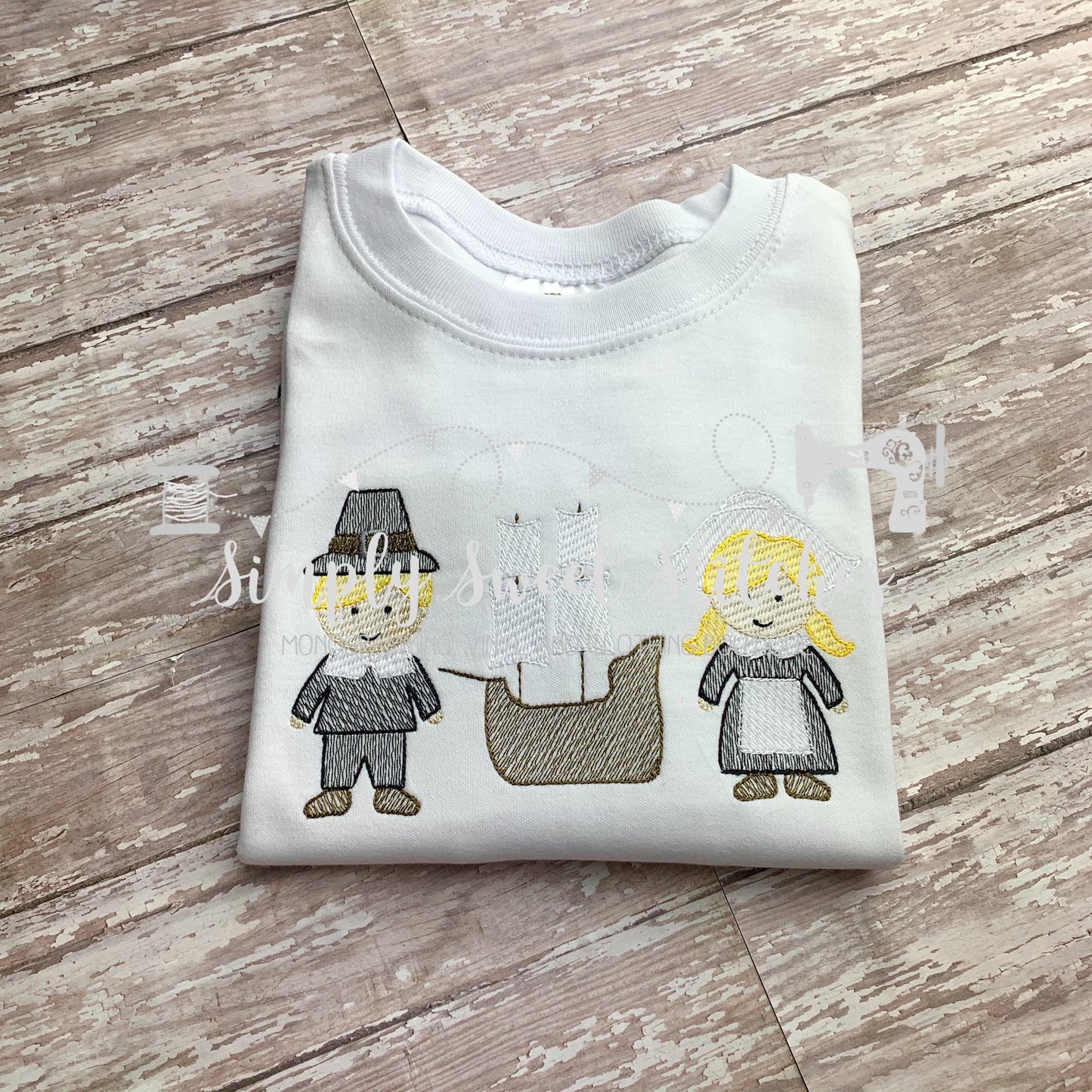1213 - THANKSGIVING PILGRIMS - SKETCH CHILD SHIRT
