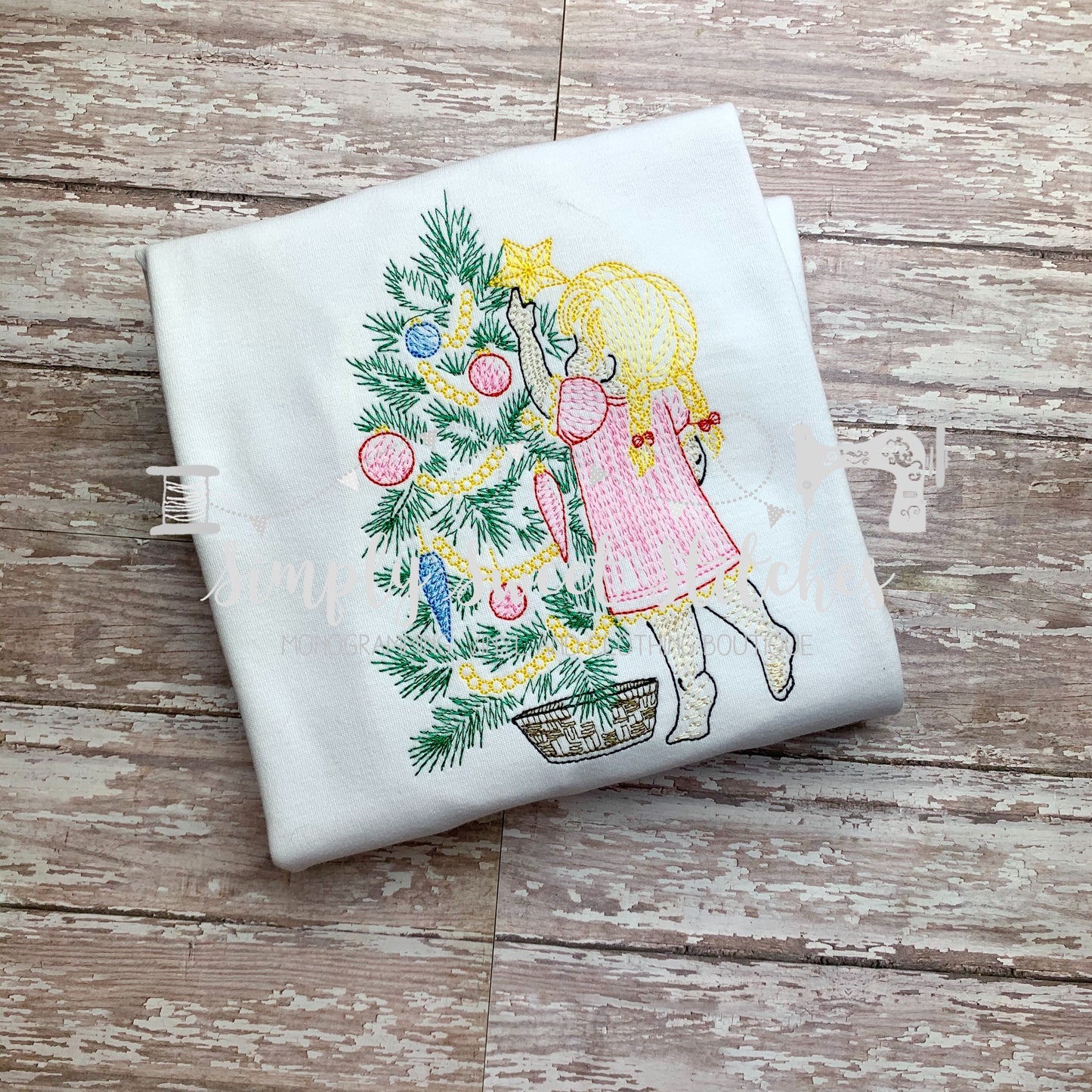 1217 - GIRL PUTTING STAR ON TREE - SKETCH CHILD SHIRT