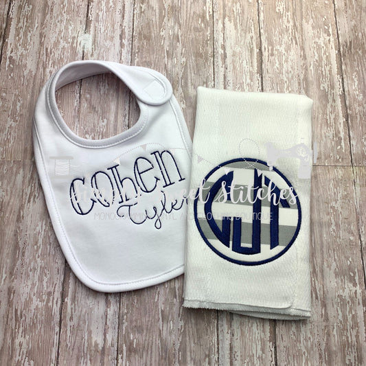 1218 - BOY NAME  - EMBROIDERY BIB