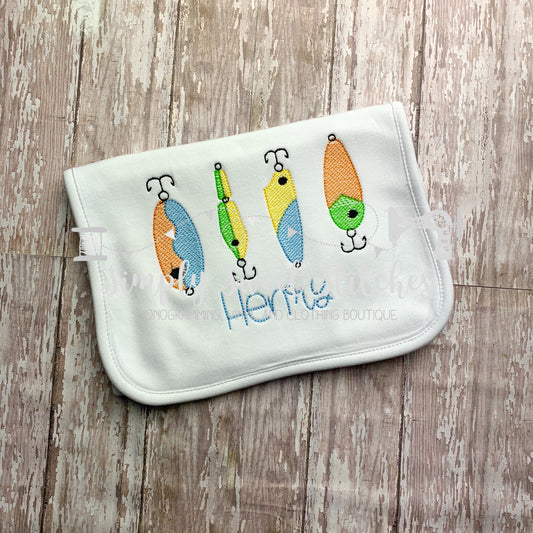 1221 - FISHING LURE - SKETCH BURP CLOTH