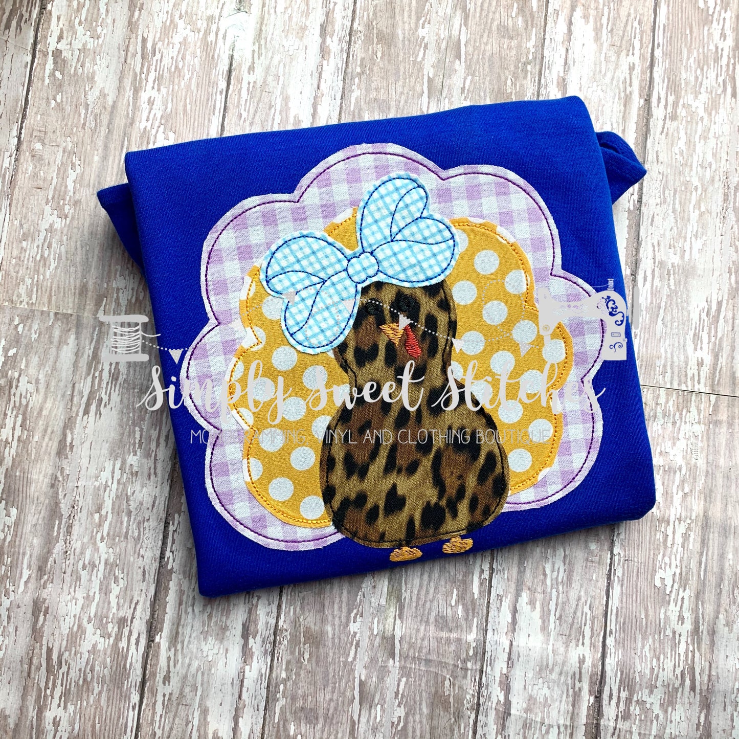 1179 - CHEETAH GIRLY TURKEY WITH BIG BOW - APPLIQUE CHILD SHIRT