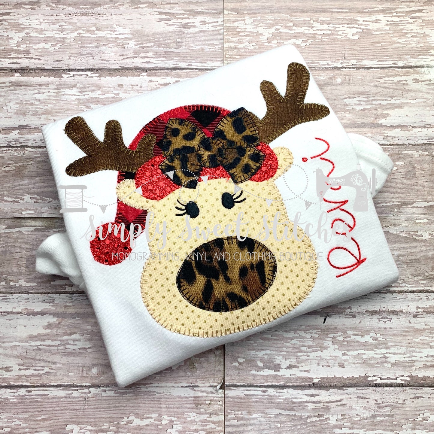 1224 - REINDEER HAT WITH BOW - APPLIQUE CHILD SHIRT
