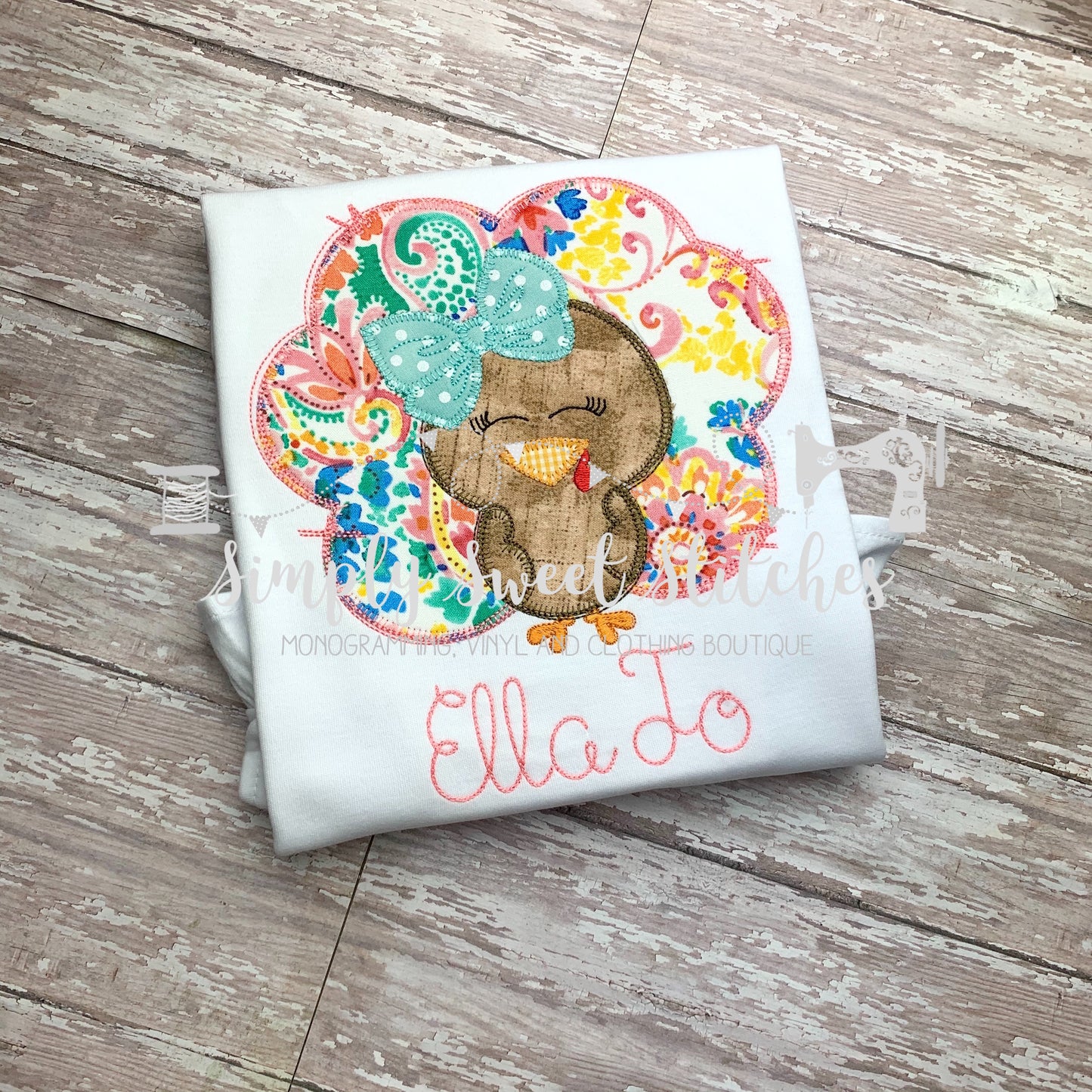 1228 - TURKEY WITH BOW - APPLIQUE CHILD SHIRT