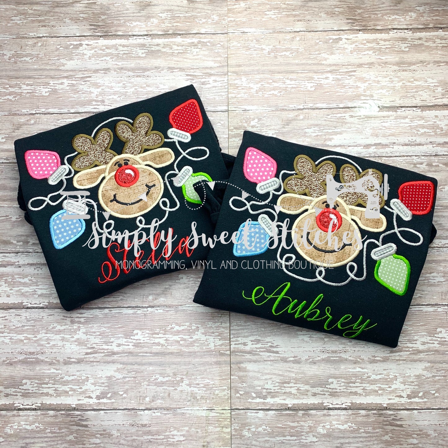 1305 - REINDEER WITH LIGHTS - APPLIQUE CHILD SHIRT