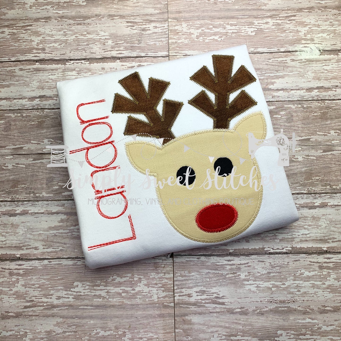 1406 - BOY REINDEER FACE - APPLIQUE CHILD SHIRT