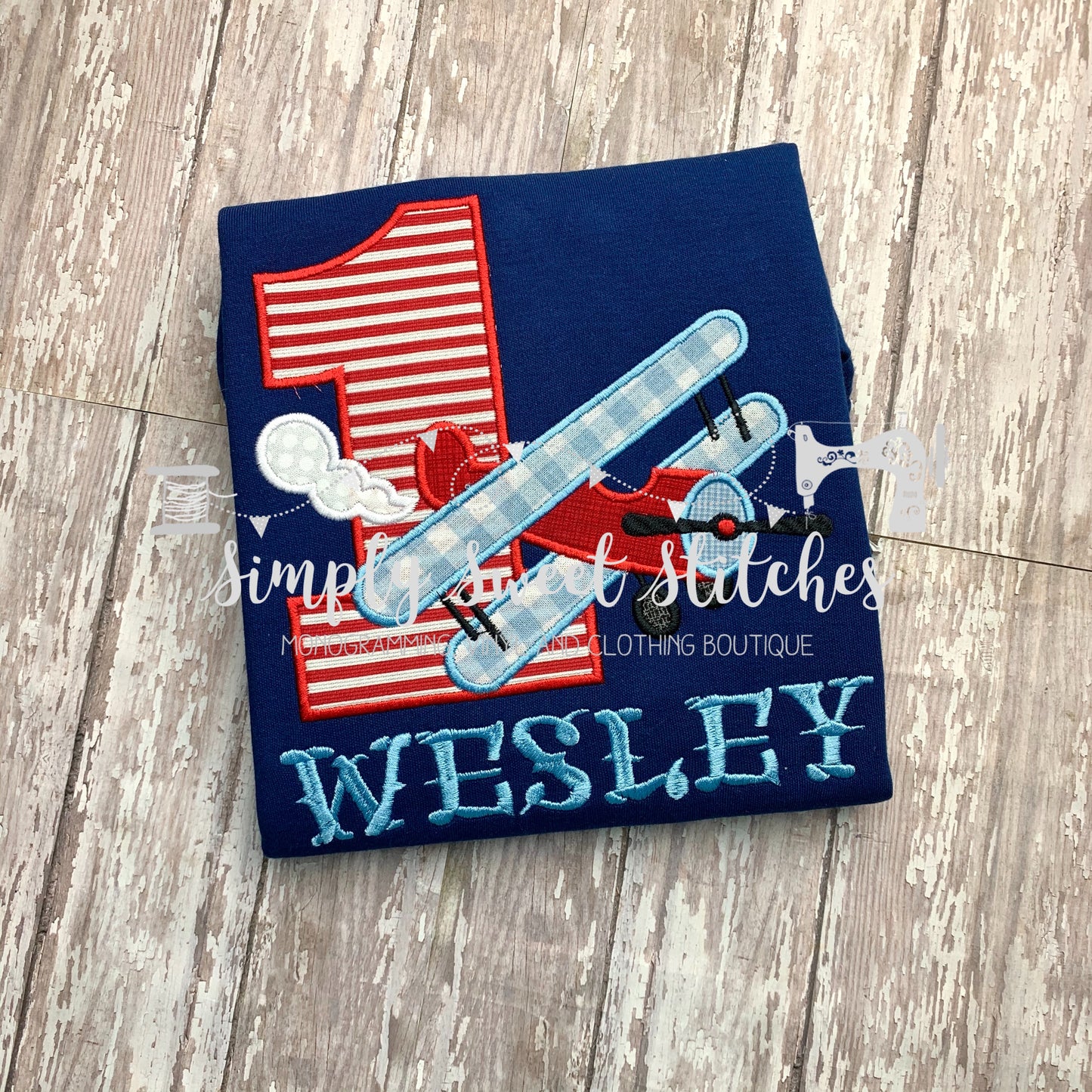 1230 - AIRPLANE BIRTHDAY NUMBER - APPLIQUE CHILD SHIRT