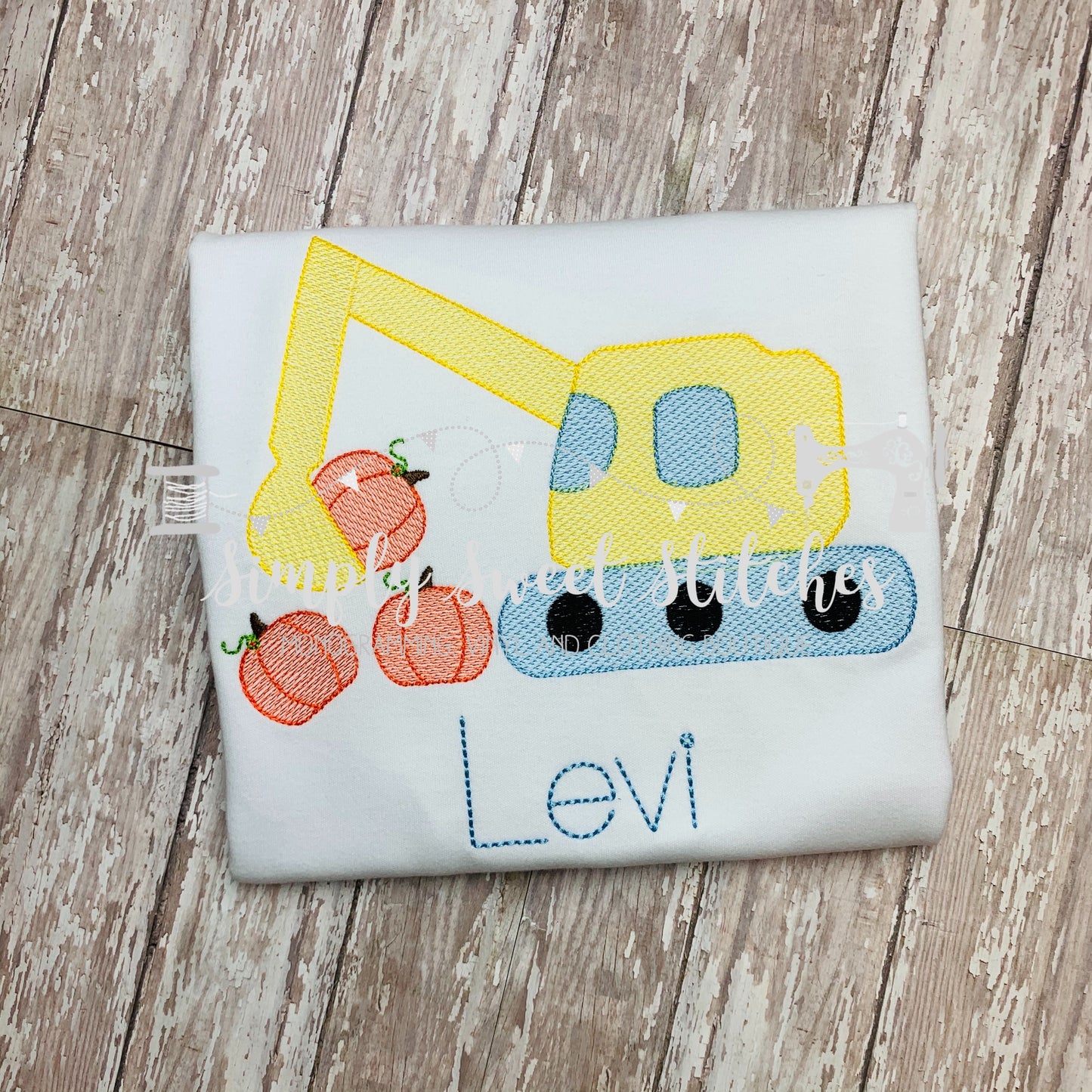 1236 - EXCAVATOR WITH PUMPKINS - SKETCH CHILD SHIRT