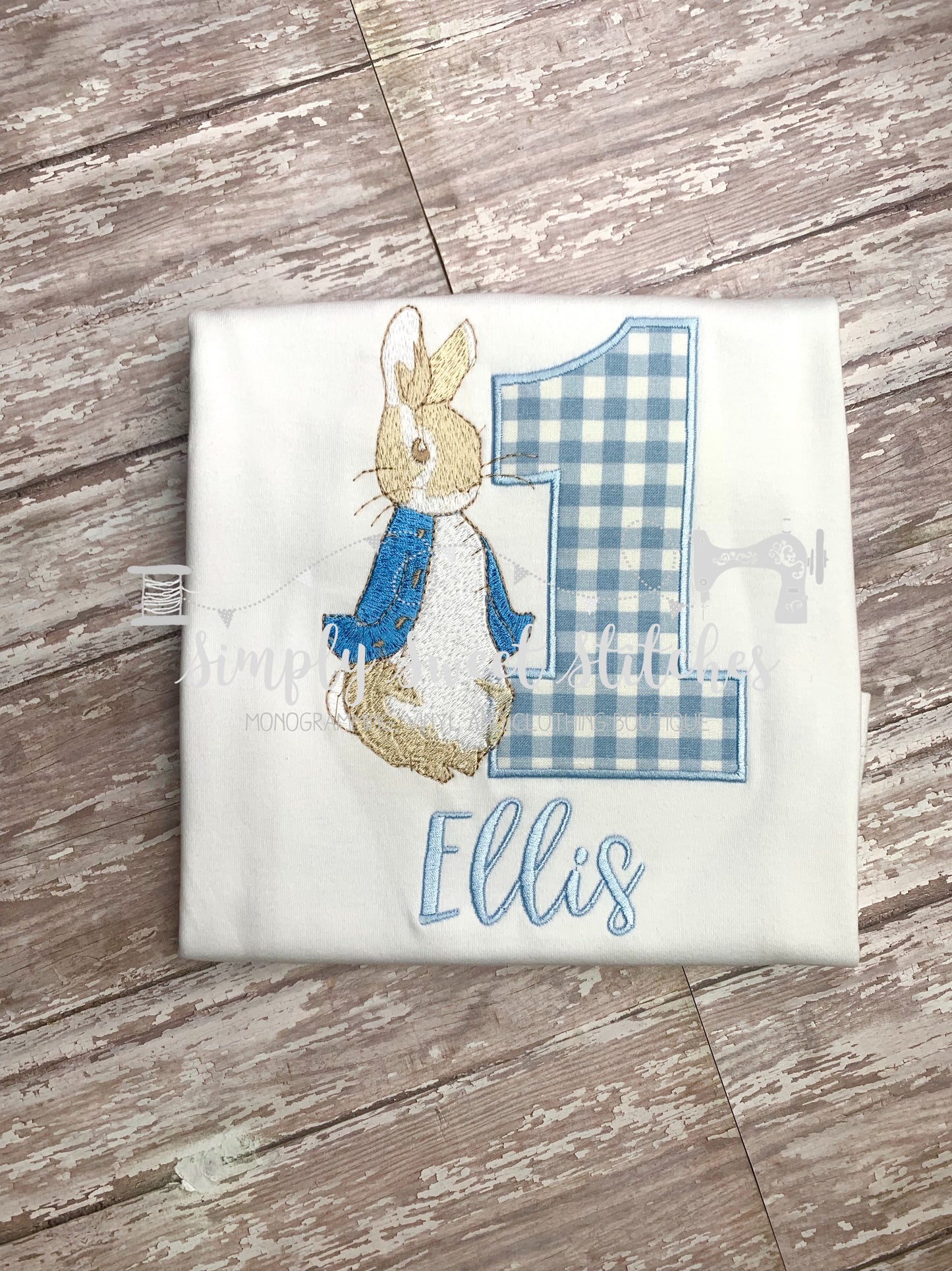 1259 - PETER RABBIT BIRTHDAY NUMBER - APPLIQUE CHILD SHIRT