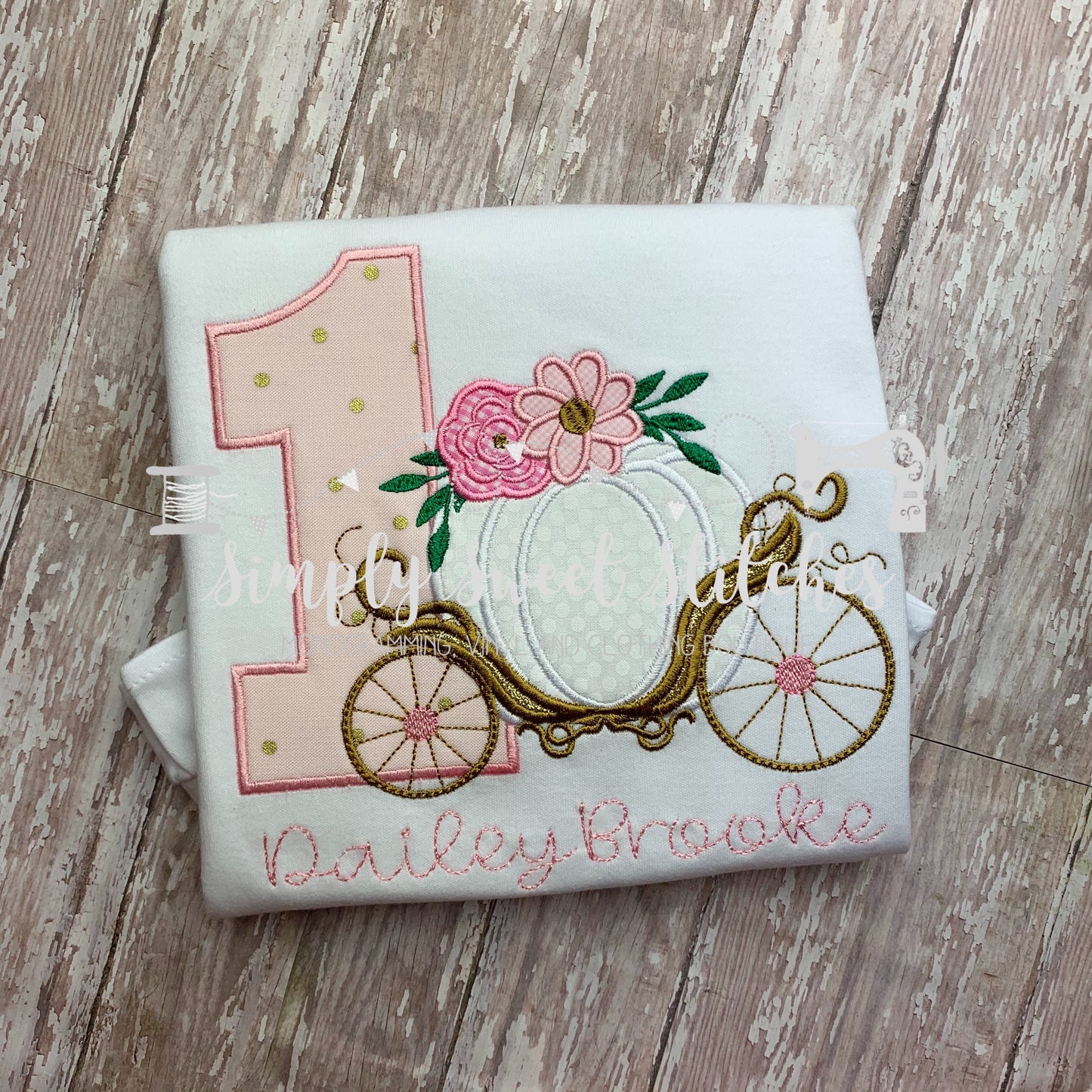 1248 - PUMPKIN CARRIAGE BIRTHDAY NUMBER - APPLIQUE CHILD SHIRT
