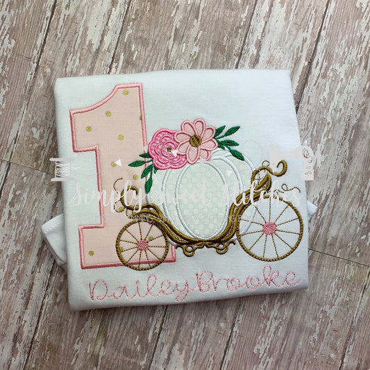 1248 - PUMPKIN CARRIAGE BIRTHDAY NUMBER - APPLIQUE CHILD SHIRT
