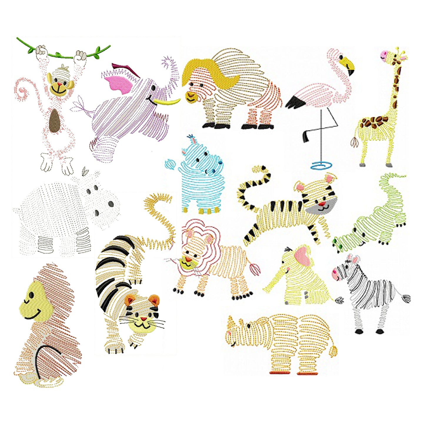 1591 - SWIRLY ZOO ELEPHANT LION RHINO - SKETCH CHILD SHIRT