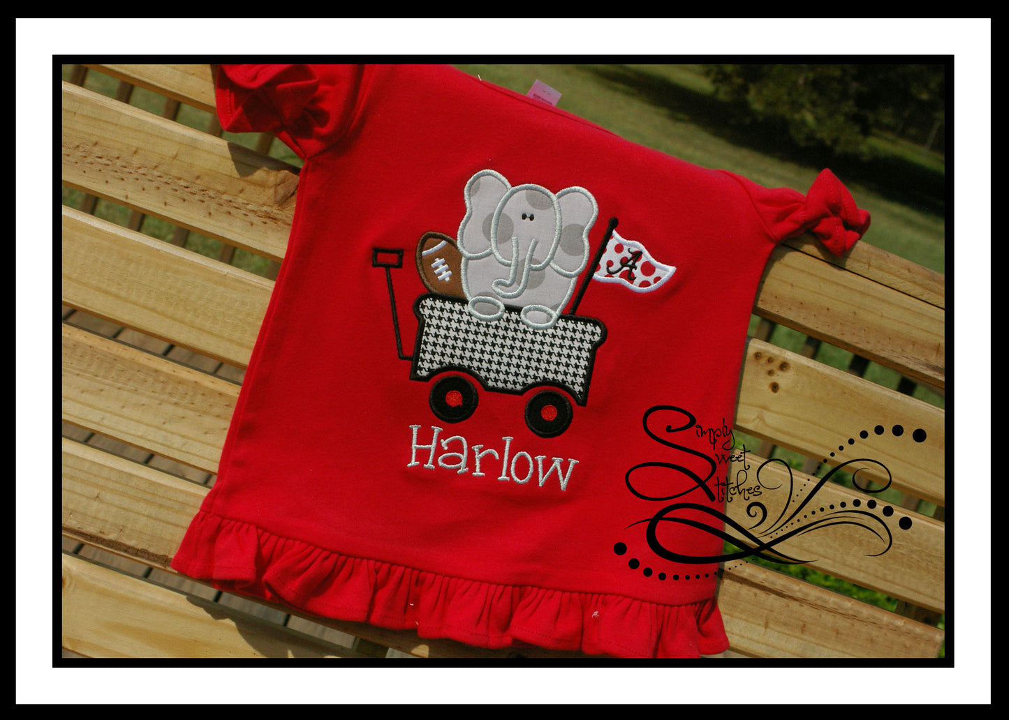 1045 - FOOTBALL ELEPHANT IN A WAGON - APPLIQUE CHILD SHIRT