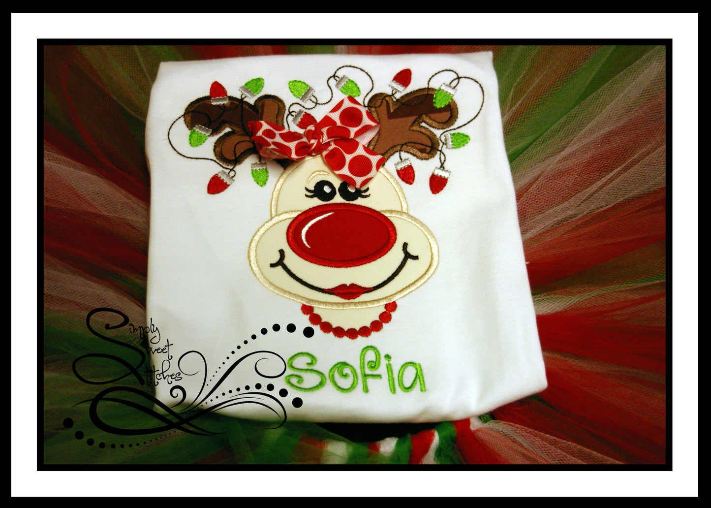1178 - GIRLY CHRISTMAS REINDEER WITH NECKLACE - APPLIQUE CHILD SHIRT