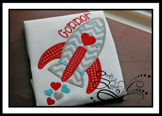 1325 - VALENTINES DAY ROCKET SHIP - APPLIQUE CHILD SHIRT