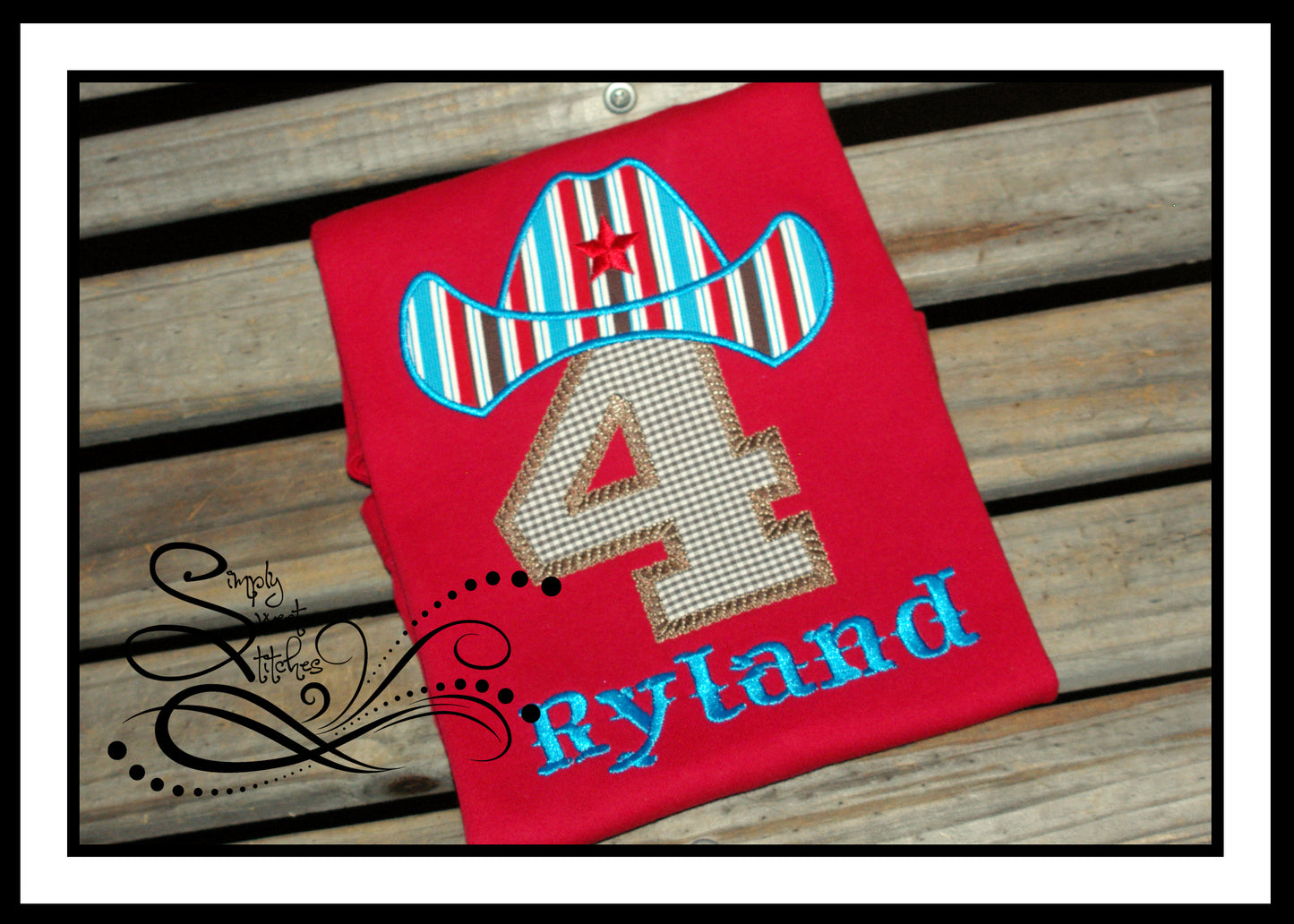 1076 - COWBOY HAT BIRTHDAY NUMBER - APPLIQUE CHILD SHIRT