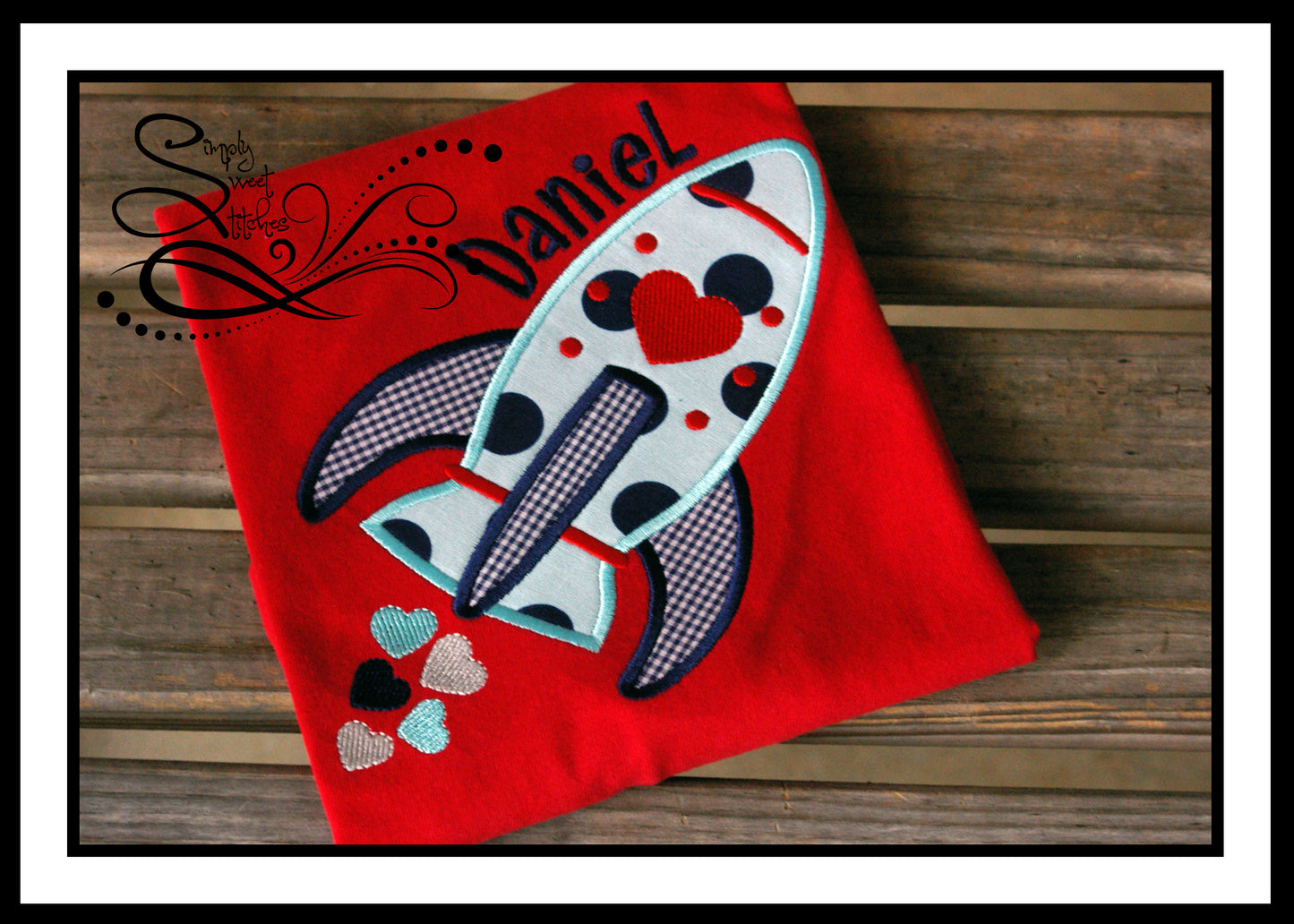 1325 - VALENTINES DAY ROCKET SHIP - APPLIQUE CHILD SHIRT