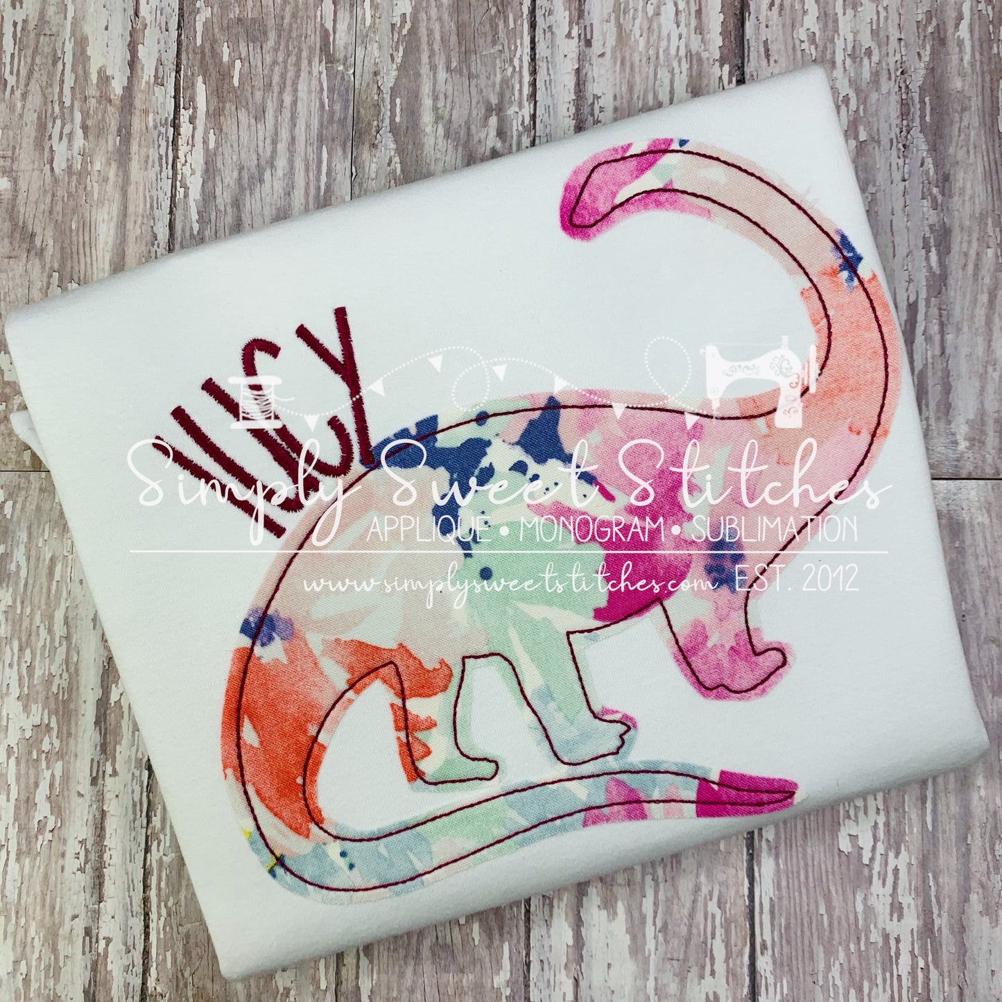 1656 - GIRL DINOSAUR - APPLIQUE CHILD SHIRT