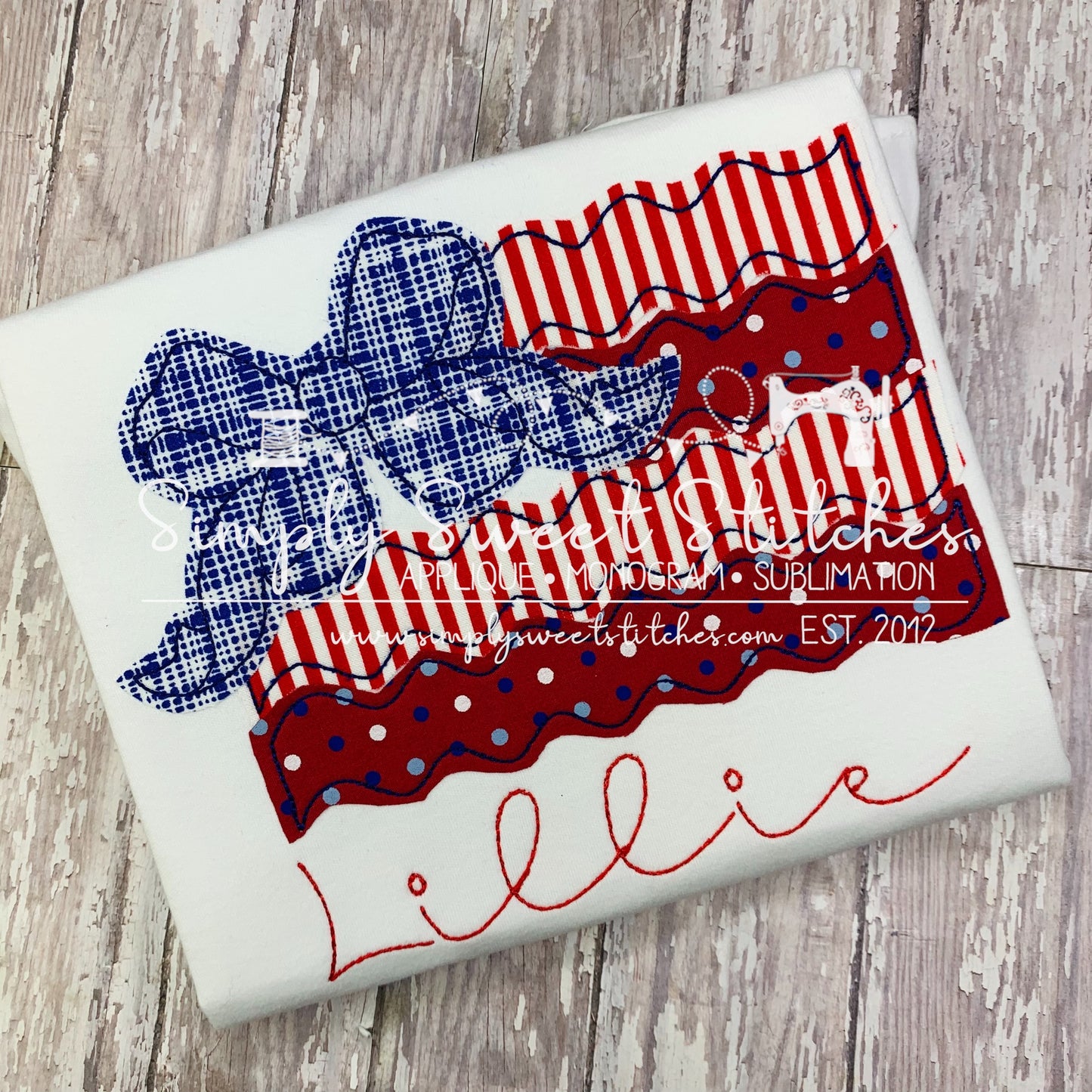 1610 - PATRIOTIC FLAG WITH BOW APPLIQUE - CHILD SHIRT