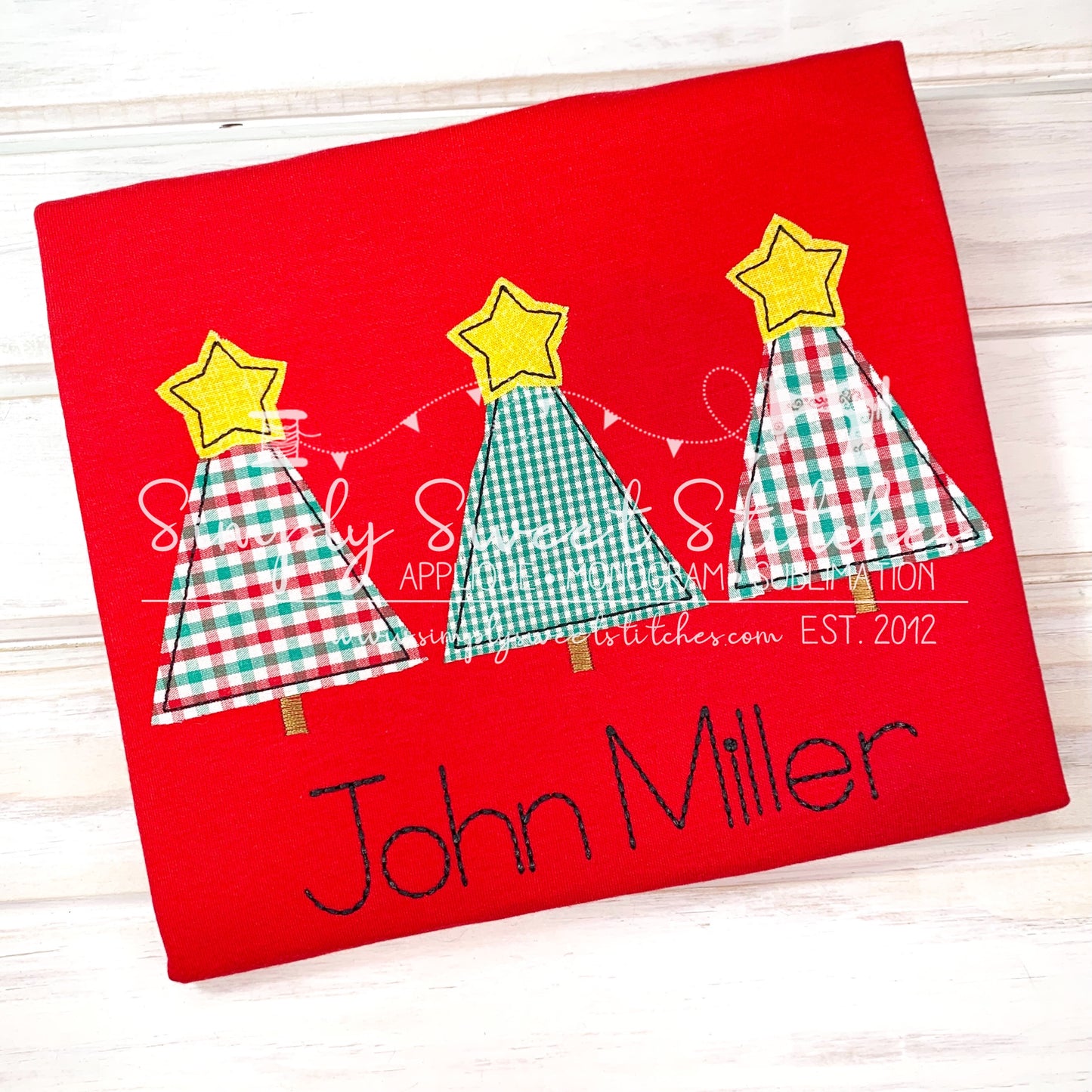 1841 - CHRISTMAS TREE WITH STARS TRIO - APPLIQUE CHILD SHIRT