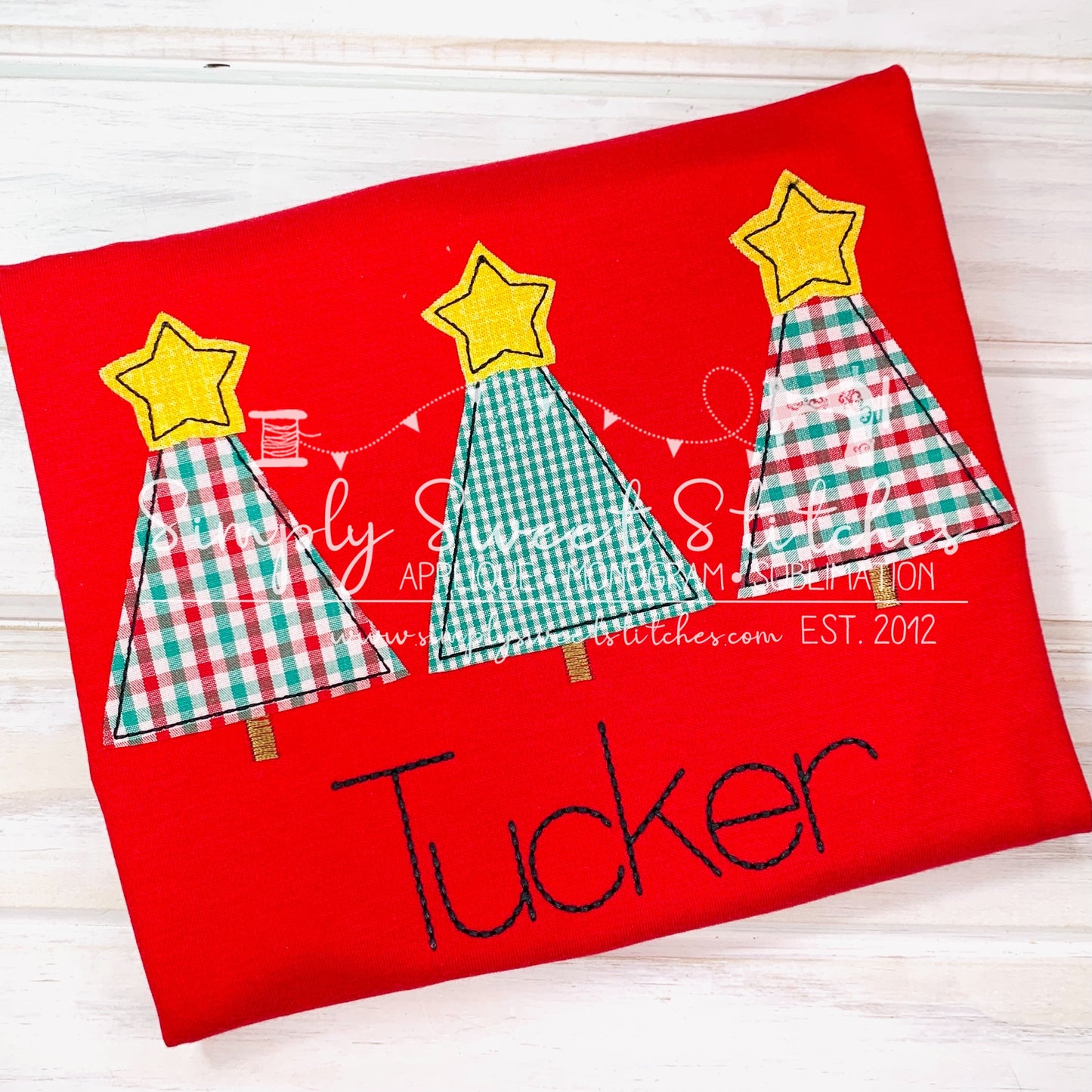 1841 - CHRISTMAS TREE WITH STARS TRIO - APPLIQUE CHILD SHIRT
