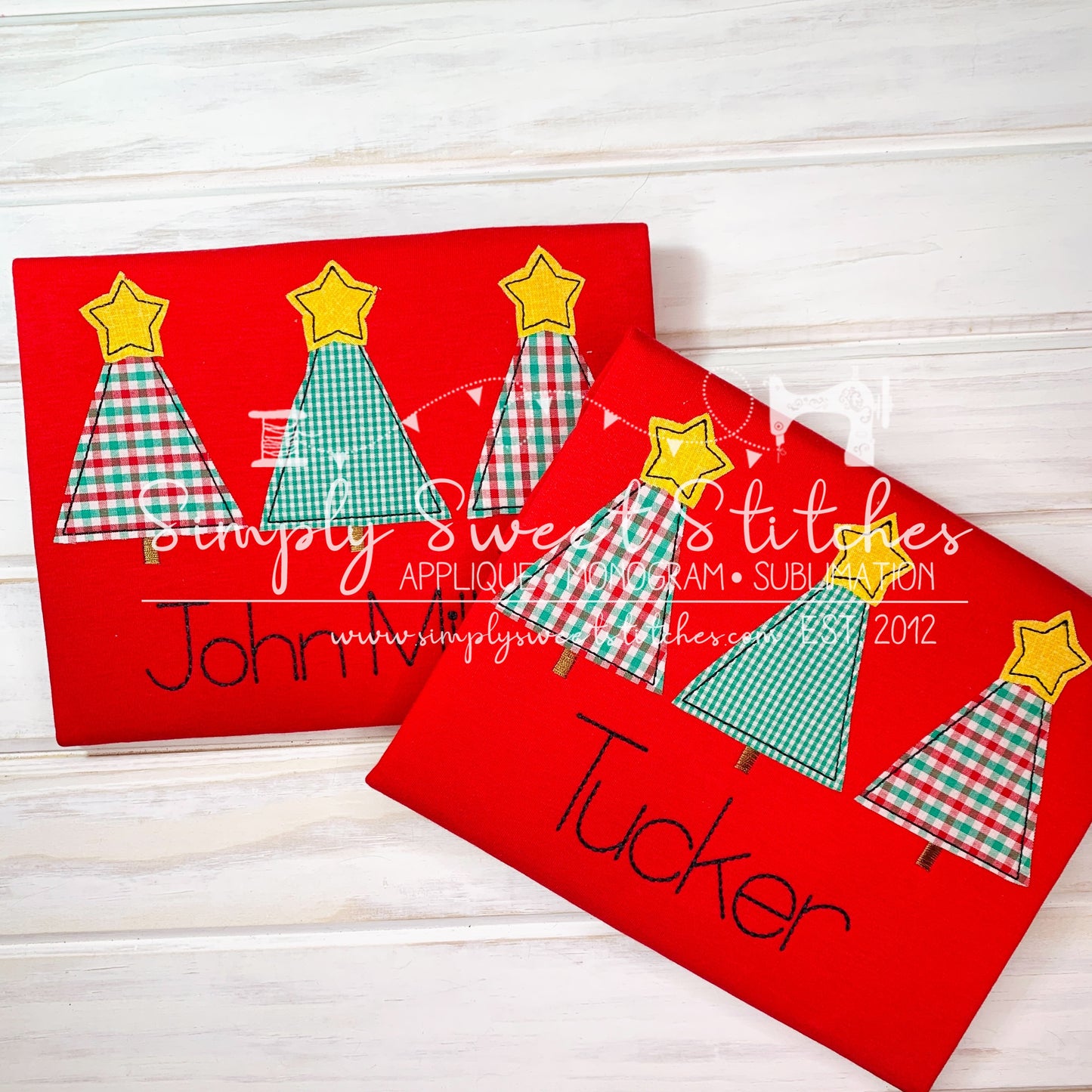 1841 - CHRISTMAS TREE WITH STARS TRIO - APPLIQUE CHILD SHIRT