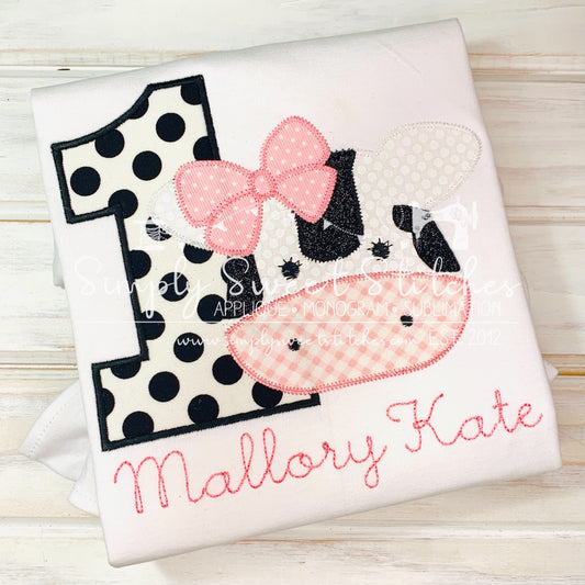 1962 - GIRL COW BIRTHDAY NUMBER - APPLIQUE CHILD SHIRT