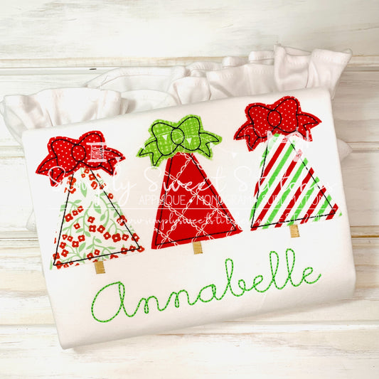 1842 - CHRISTMAS TREE WITH BOWS TRIO - APPLIQUE CHILD SHIRT