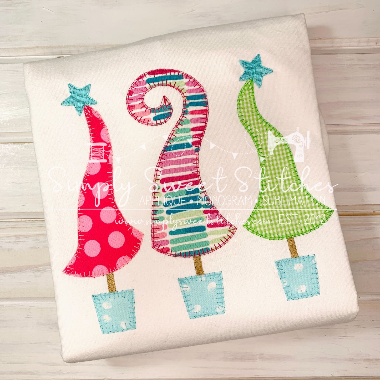 1203 - WHIMSICAL CHRISTMAS TREES - APPLIQUE CHILD SHIRT