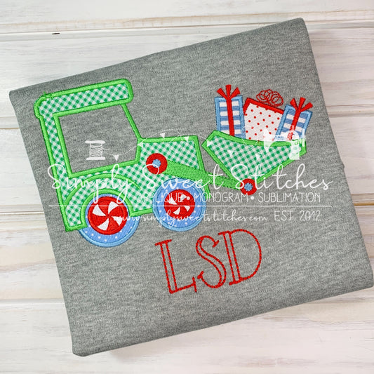 1155 - CHRISTMAS TRACTOR - APPLIQUE CHILD SHIRT