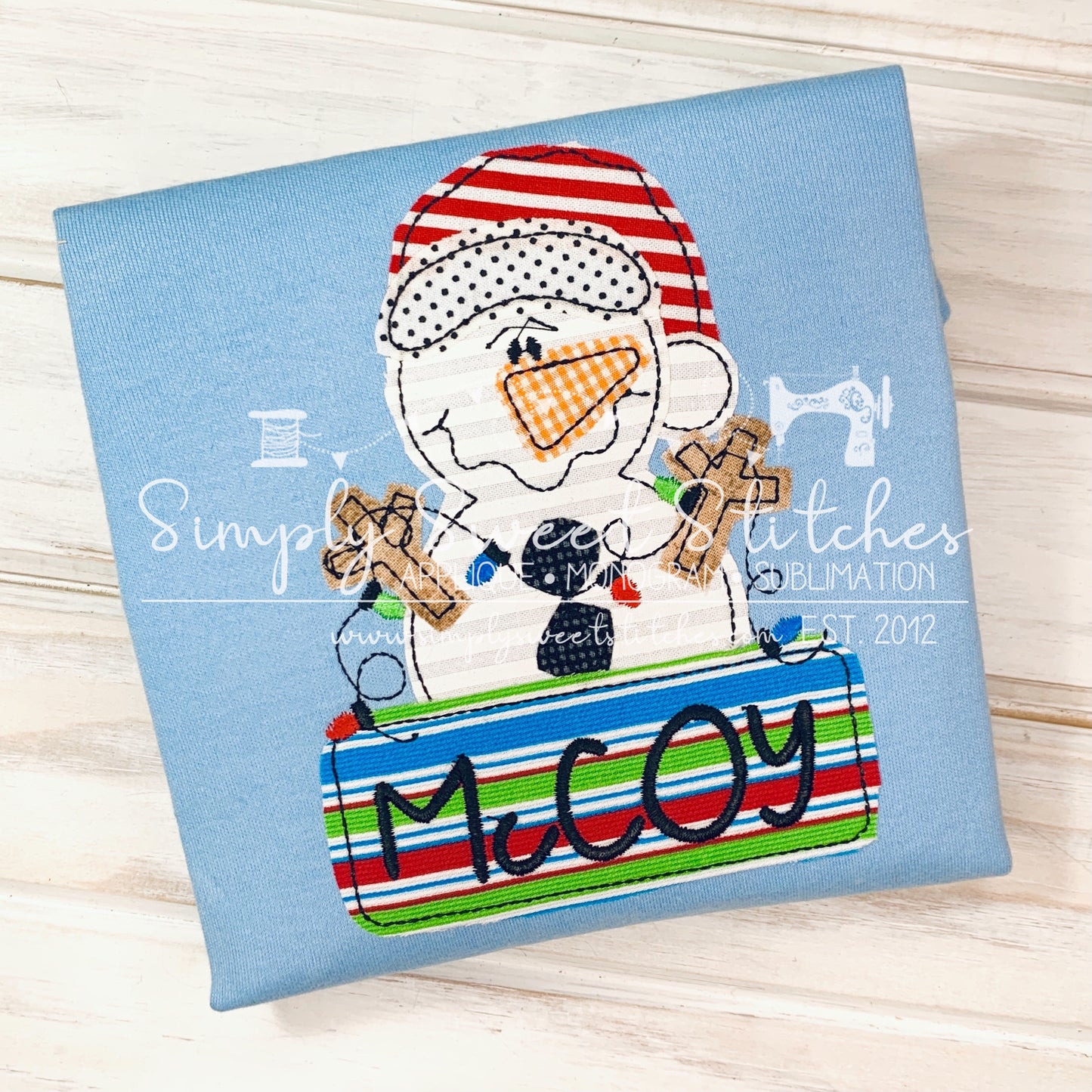 1862 - BOY SNOWMAN WITH NAME BOX - APPLIQUE CHILD SHIRT