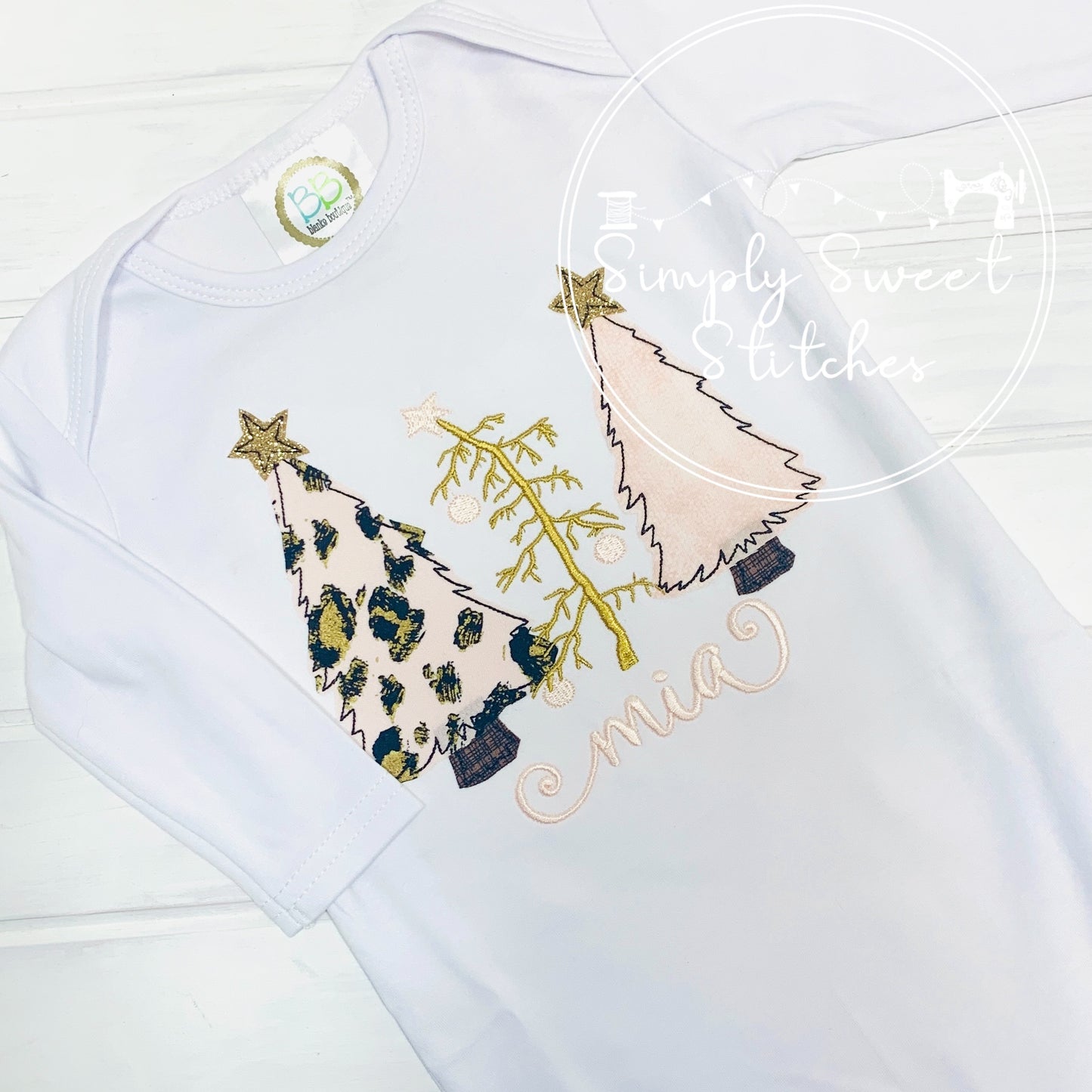1491 - CHRISTMAS TREE TRIO GIRL - APPLIQUE CHILD SHIRT