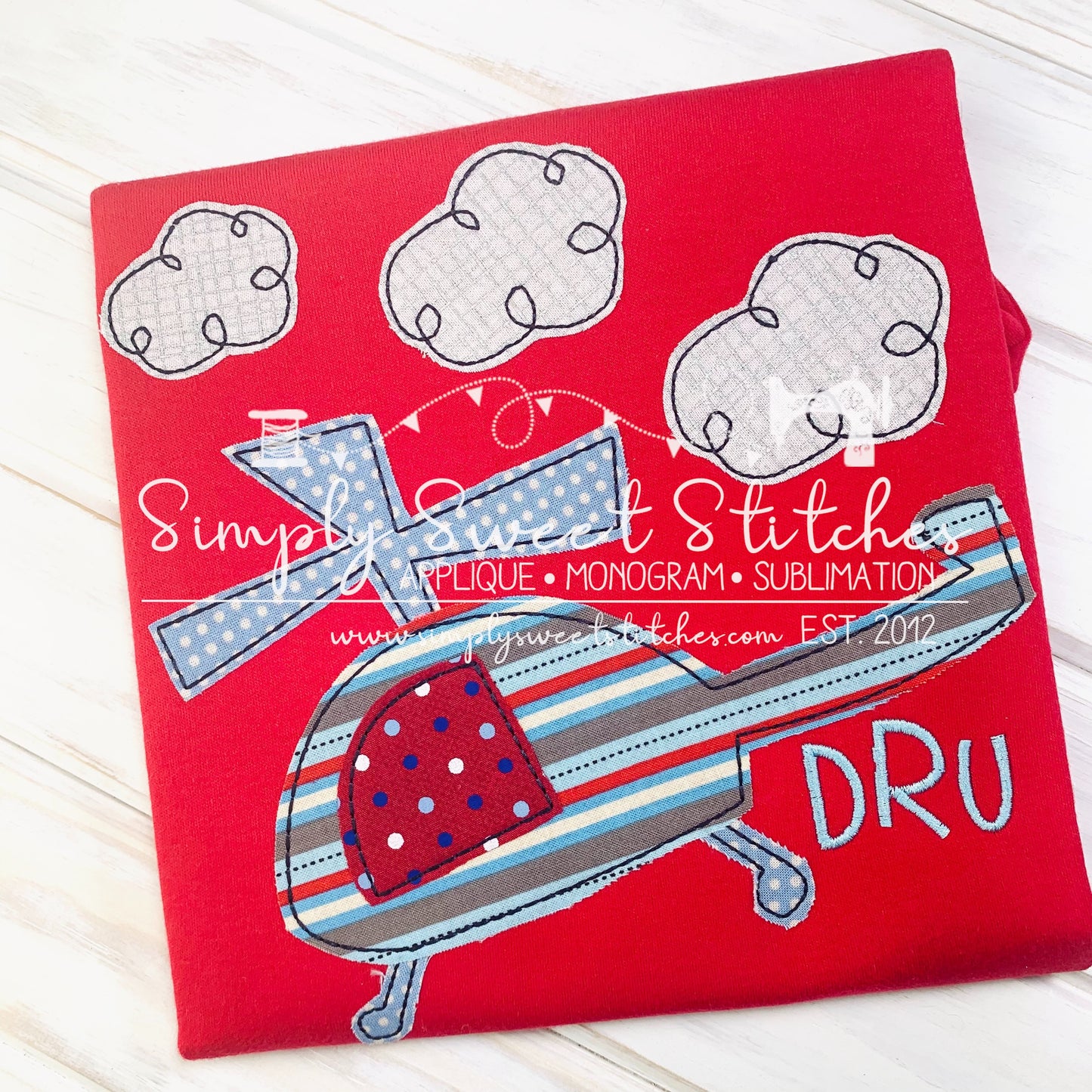 1757 - HELICOPTER - APPLIQUE CHILD SHIRT