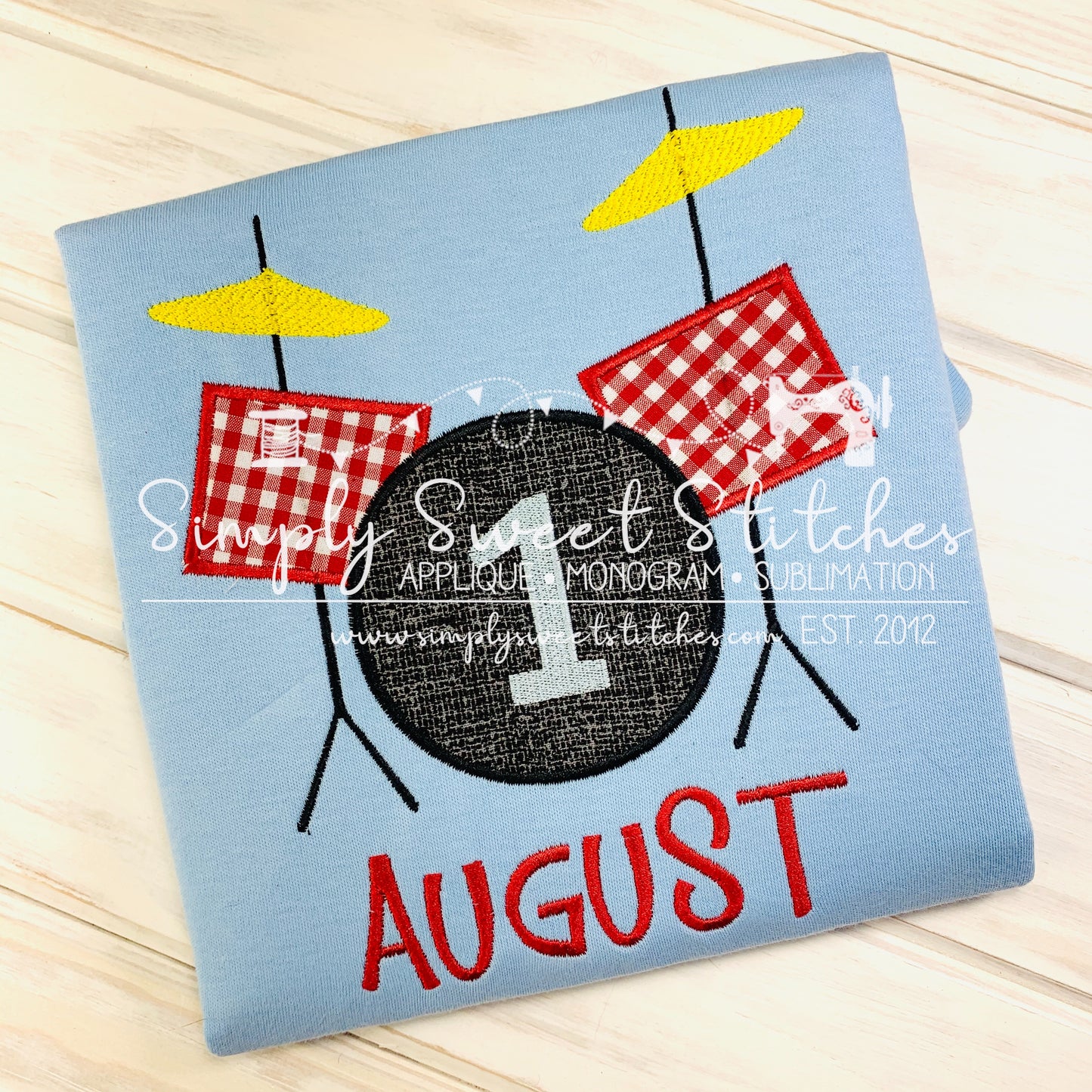 1803 - DRUM SET BIRTHDAY - APPLIQUE CHILD SHIRT